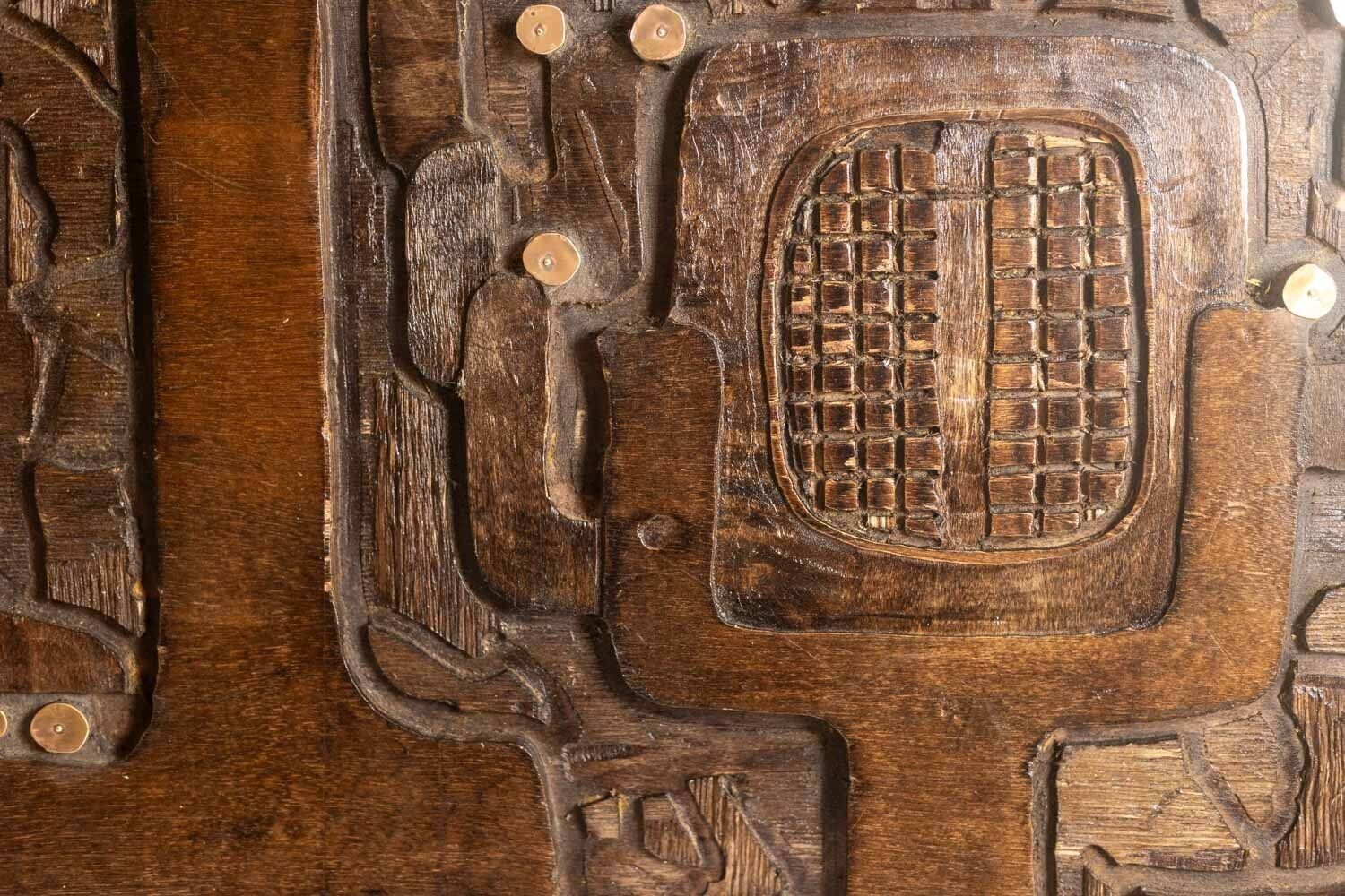 V. De Segonzac. Triptych In Carved Wood. Contemporary. photo Art
