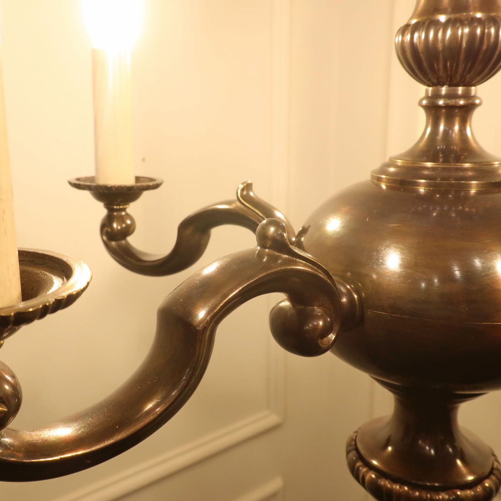 Edwardian Bronzed Chandelier Attributed To G.E.C photo for sale