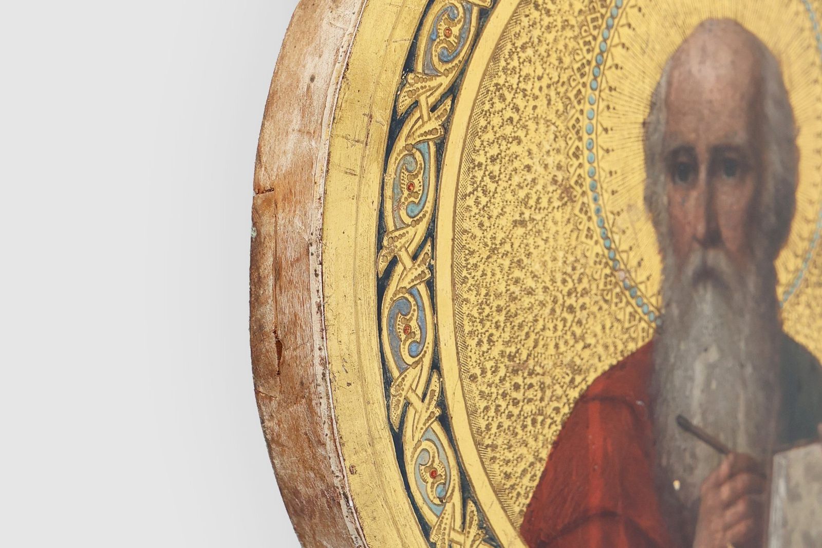 Round Icon Of The Holy Apostle John The Theologian, 19th Century, Tempera & Gold Leaf On Wood photo vintage