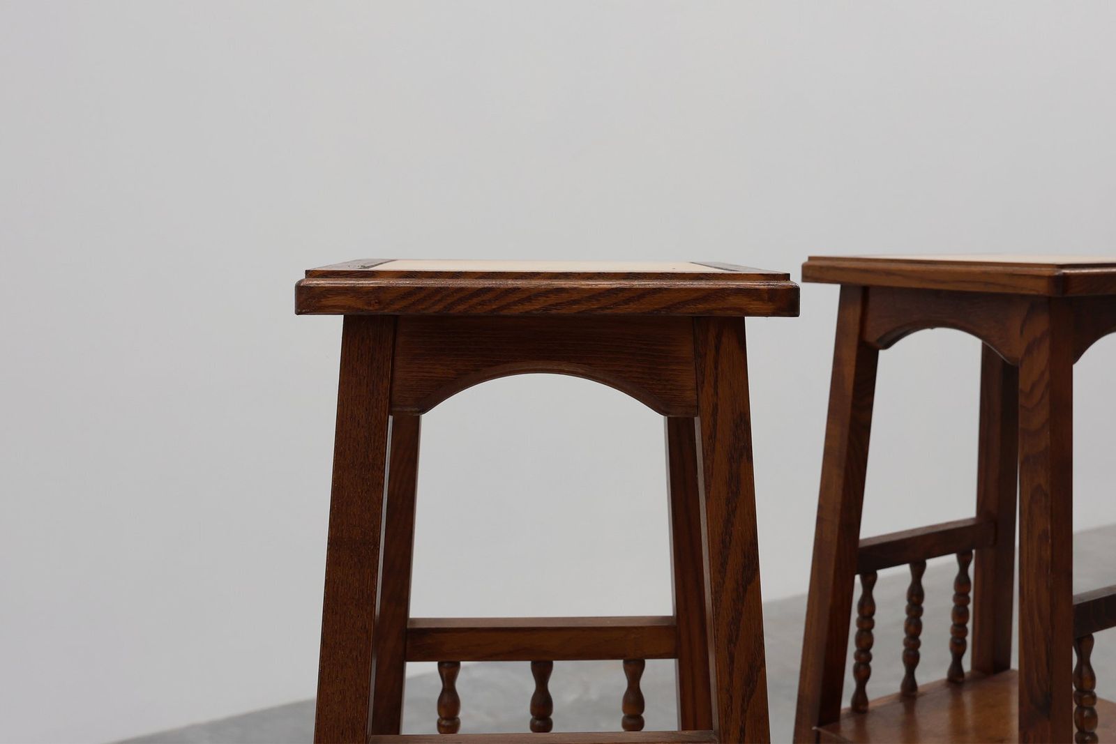 20th Century Rustic Wooden Side Tables With Ceramic Tile Top, France, 1940s, Set Of 2 photo vinterior