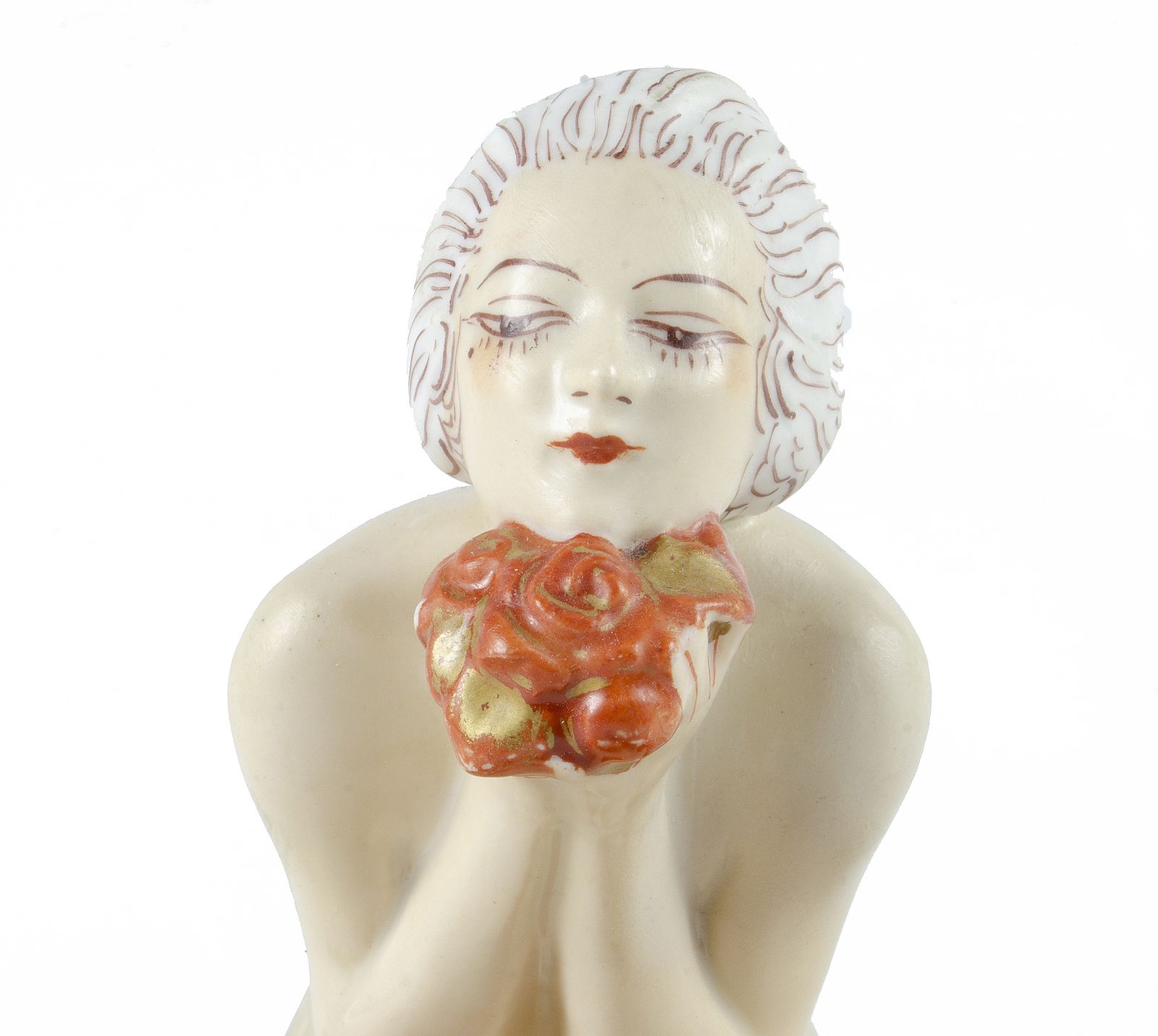 Early 20th Century Art Déco Hand Painted Ceramic Cosmetic Powder Bowl Of A Lady Sitting Over A Large Pillow By Aladin, France photo buy