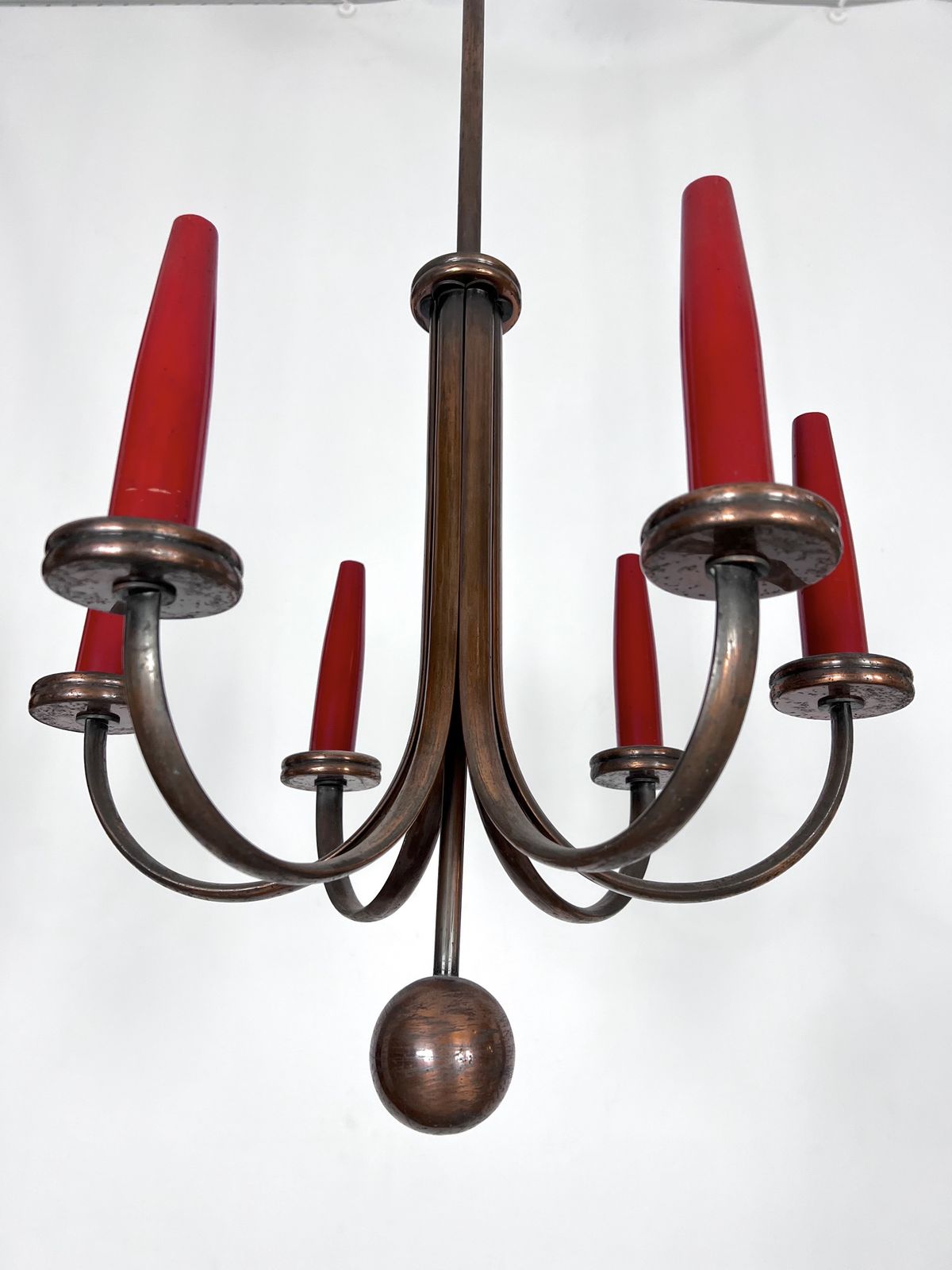 Mid Century Modern Six Arms Copper Chandelier In Gio Ponti Style. Italy 1950s photo furniture