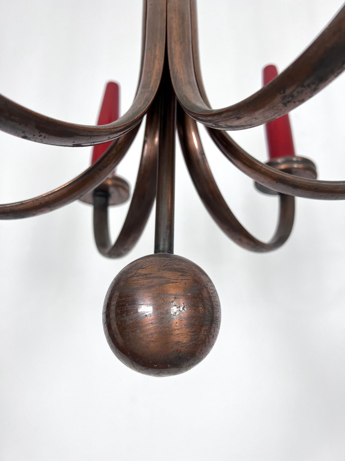 Mid Century Modern Six Arms Copper Chandelier In Gio Ponti Style. Italy 1950s photo Lighting