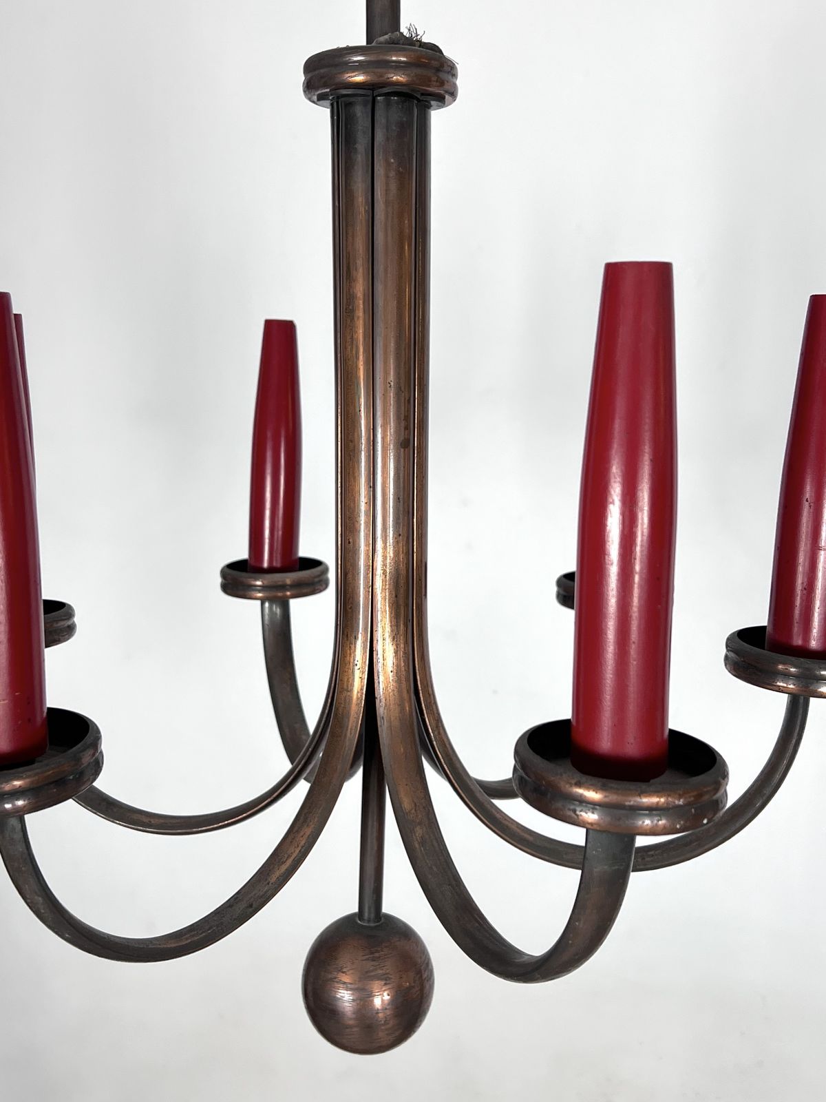 1700.4 Mid Century Modern Six Arms Copper Chandelier In Gio Ponti Style. Italy 1950s photo