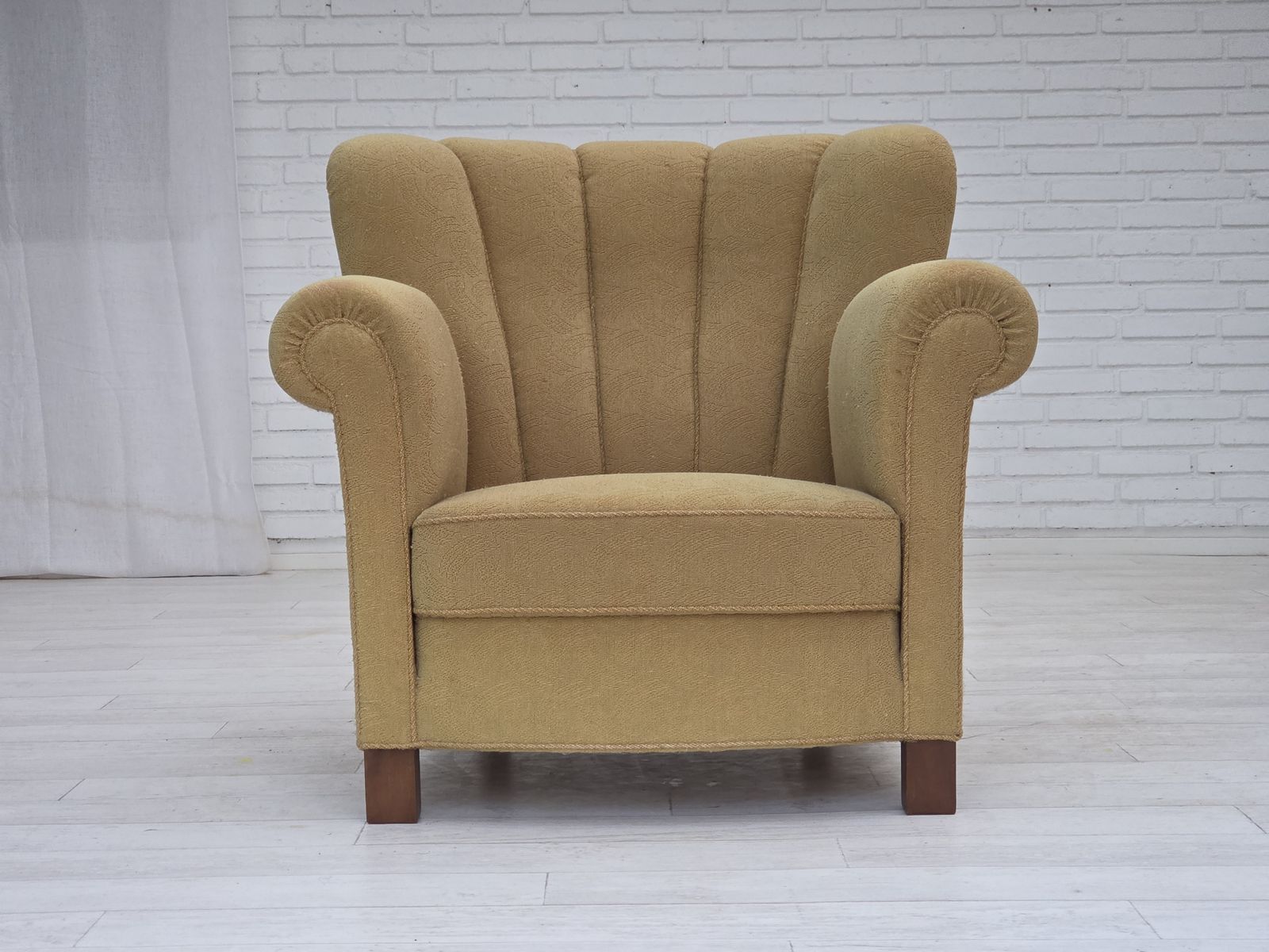 photo furniture 1960s, Danish Relax Chair, Original Light Green Furniture Wool.