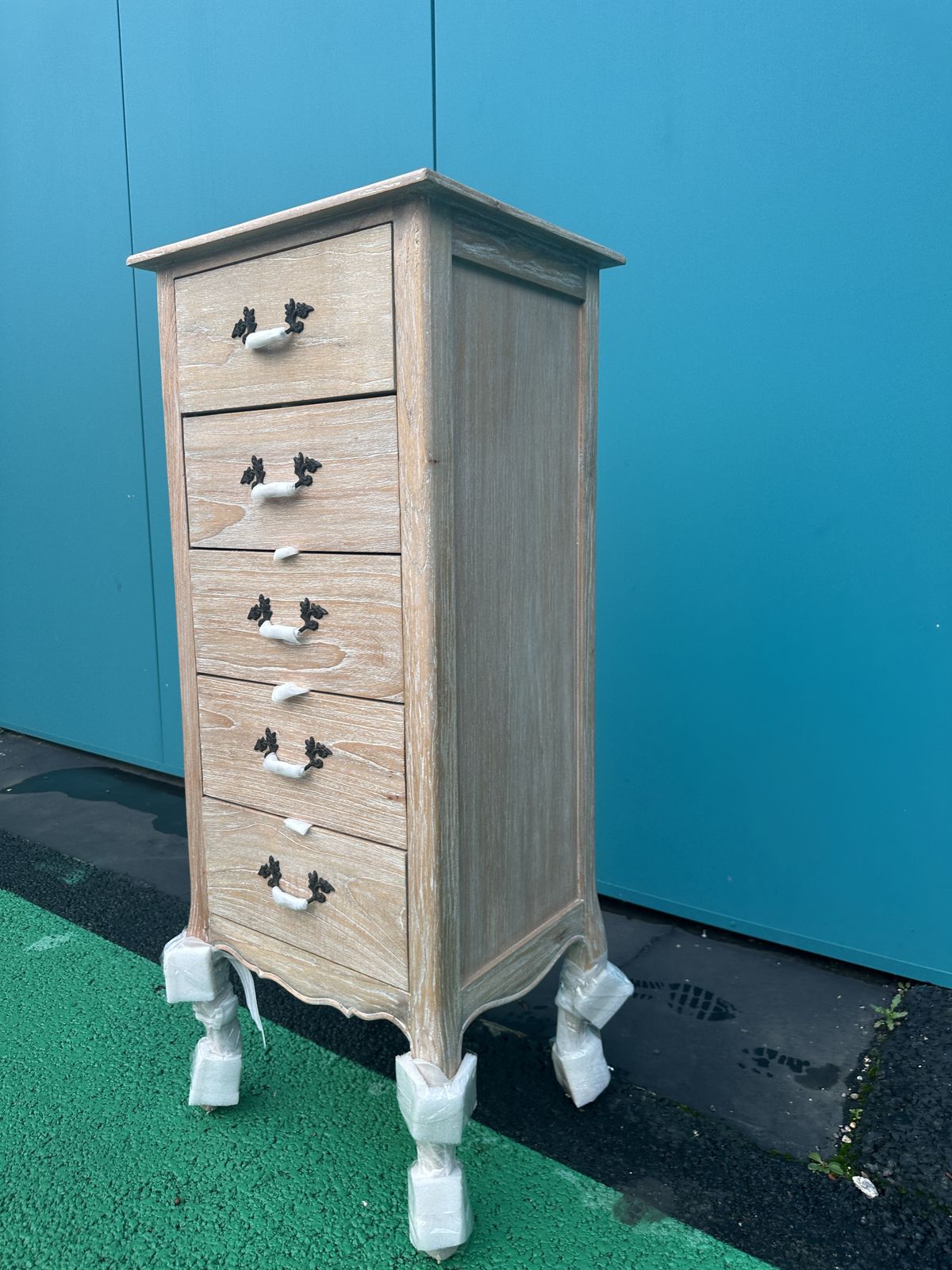 photo for sale Brand New Pretty Montpellier Blanc Solid Wood 5 Draw Tallboy  	Rrp £579