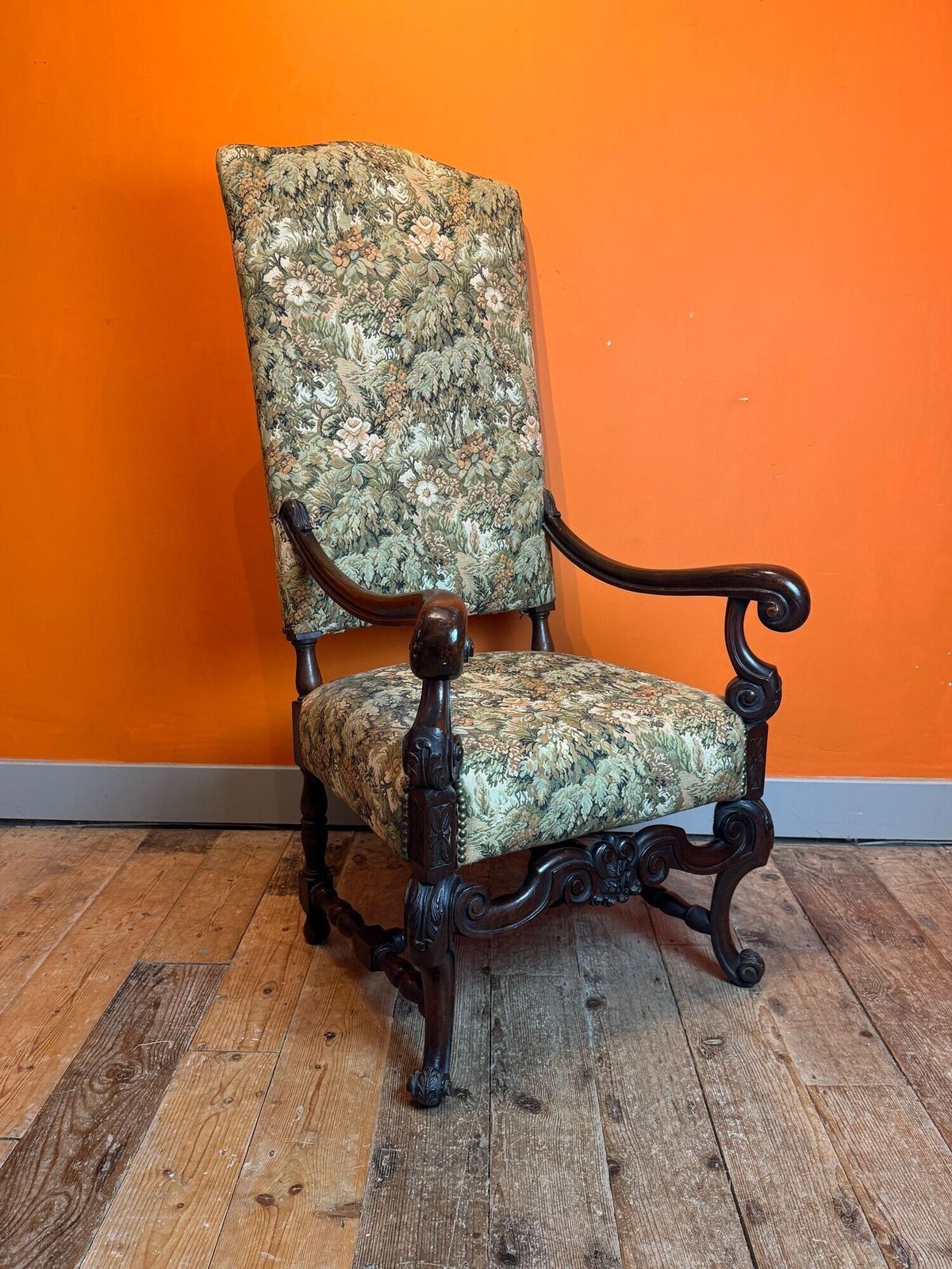 19th Century French Upholstered Walnut Armchair In Louis XIII Style photo furniture