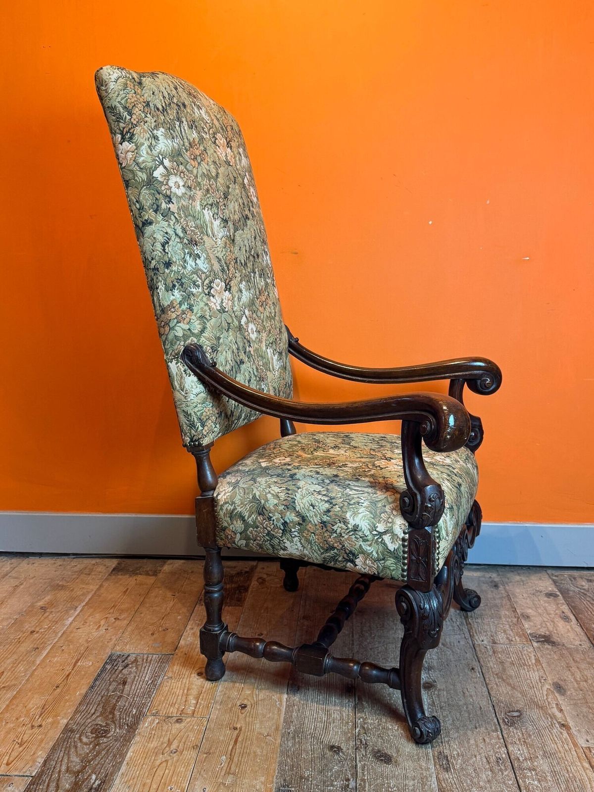 19th Century French Upholstered Walnut Armchair In Louis XIII Style photo Furniture