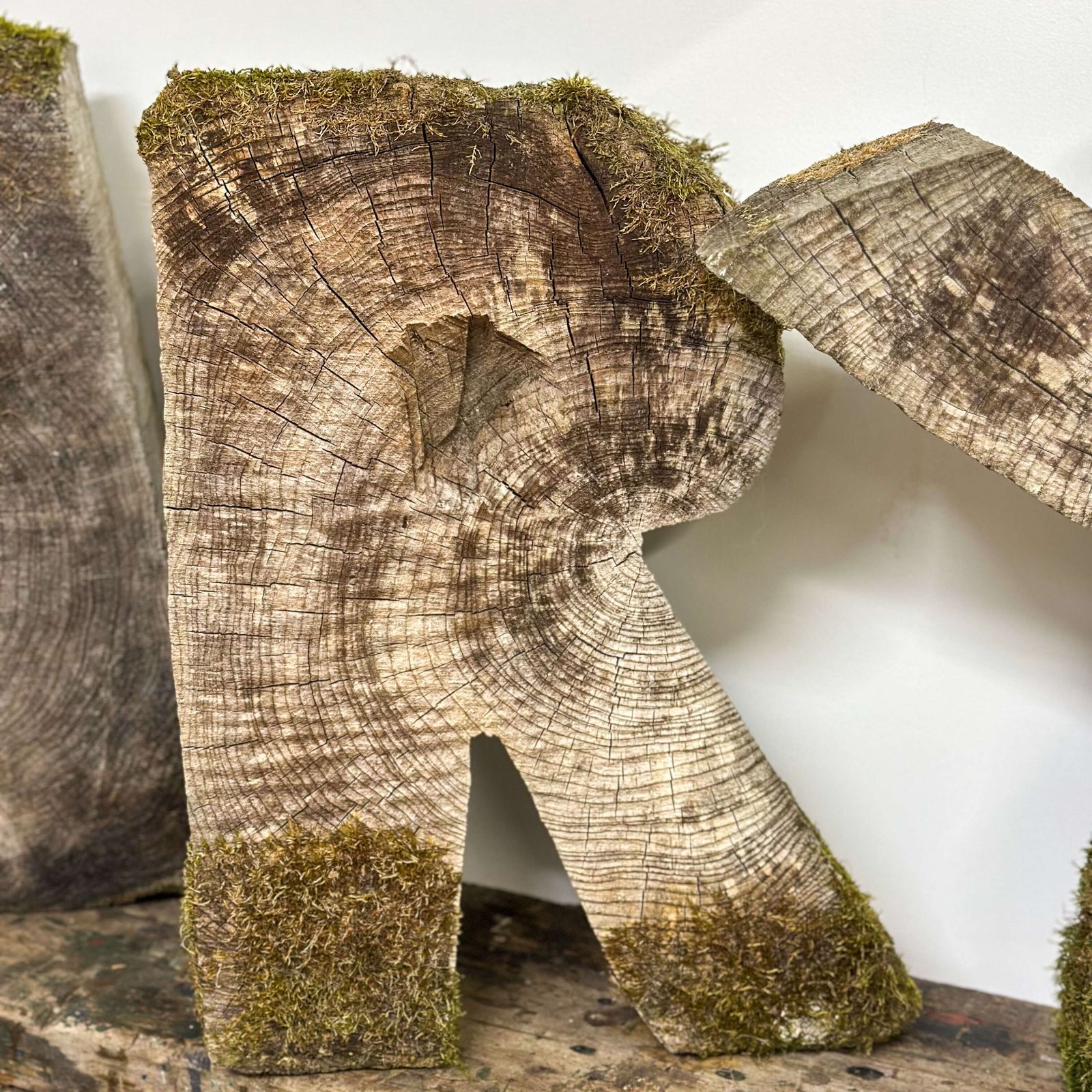 20th Century Hand Cut Decorative Wooden Mary Lettering With Natural Moss Accents photo Home Decor