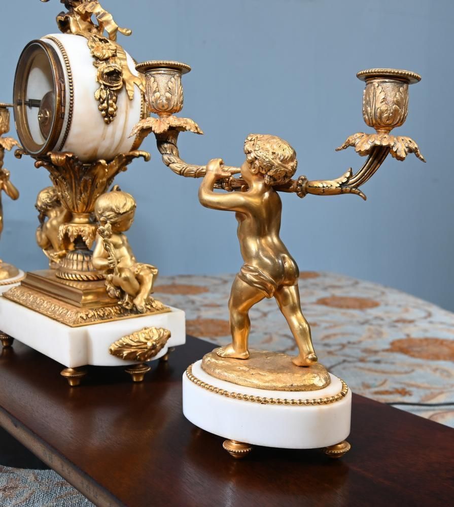 Home Decor French Gilt Clock Set Garniture Cherub Candelabras Louis XV photo