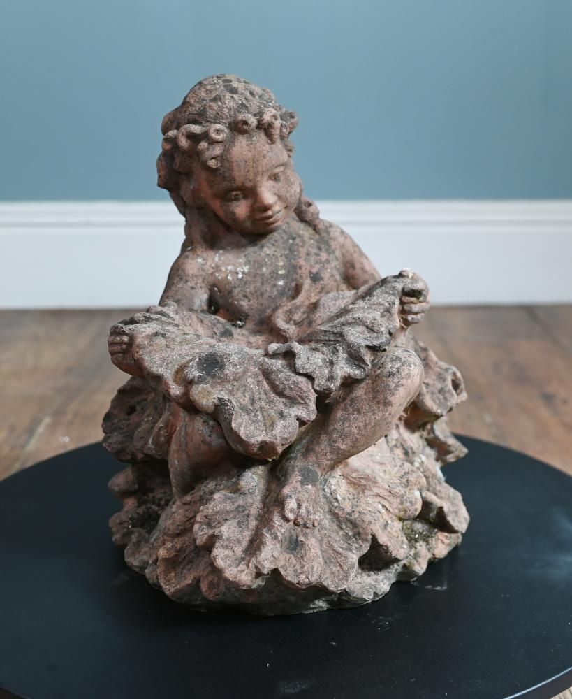 Antique Terracotta Garden Cherub Nymph Statue