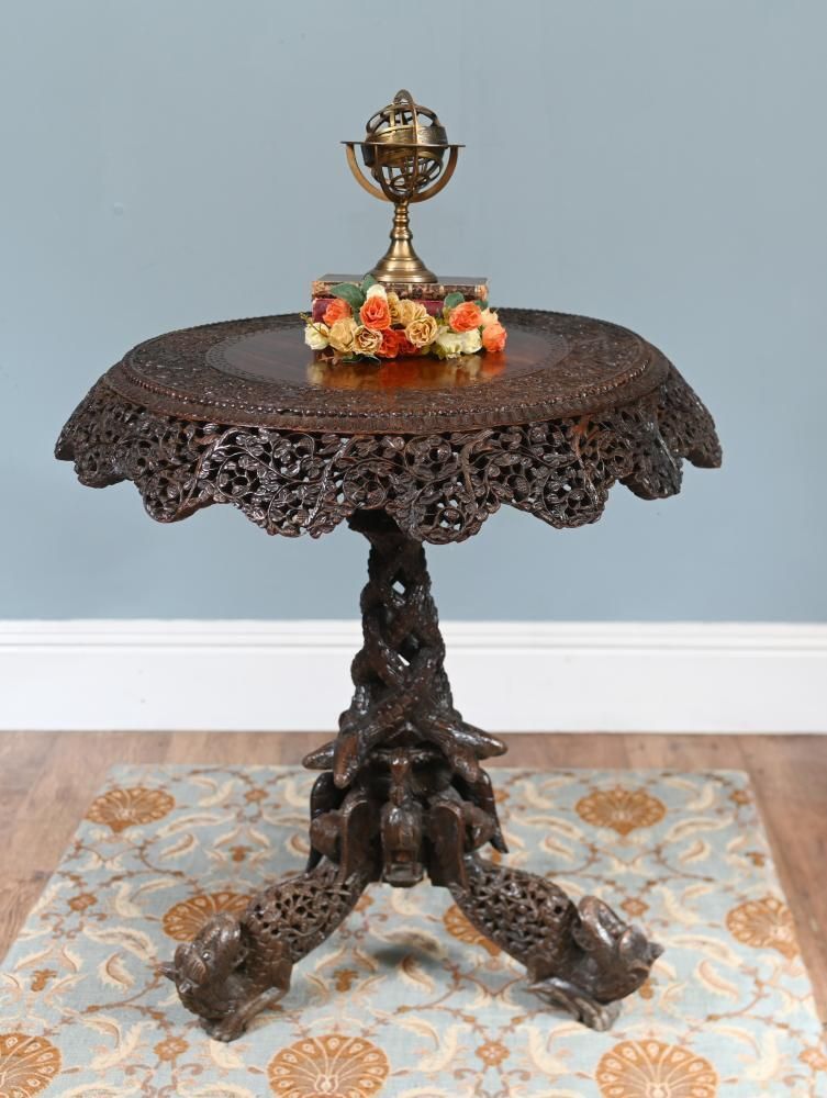 Antique Burmese Side Table Carved Hardwood Myanmar Furniture photo furniture
