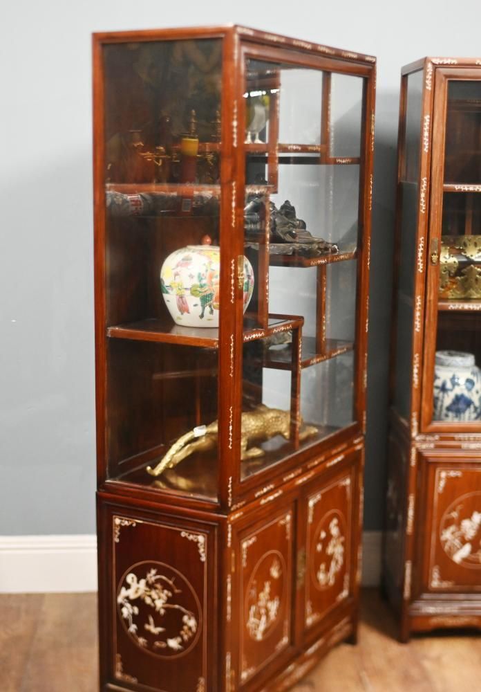 photo vintage Pair Chinese Display Cabinets Mother Of Pearl Inlay 1900