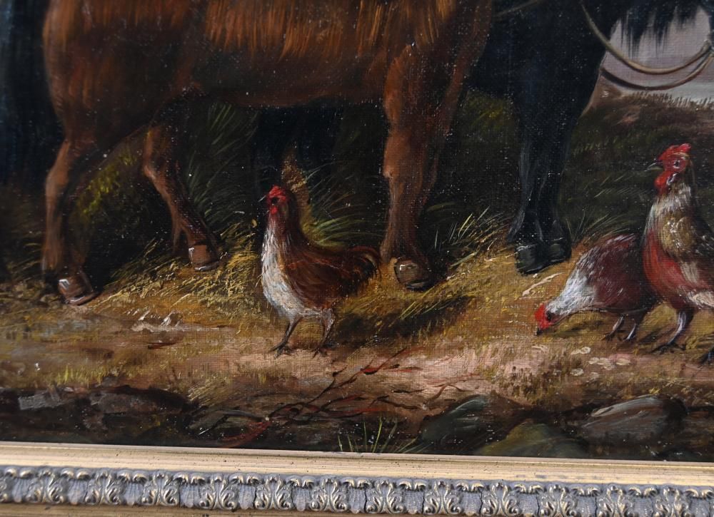 1150.0 Victorian Oil Painting Horse Farmyard Scene 1880 photo