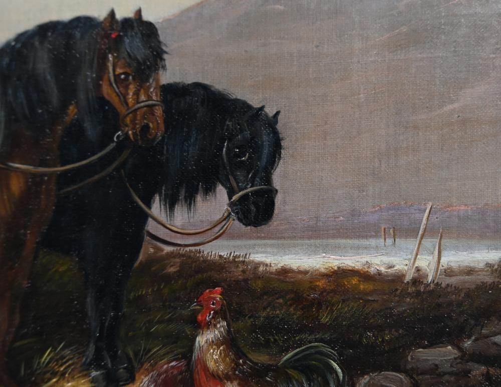 photo vinterior Victorian Oil Painting Horse Farmyard Scene 1880