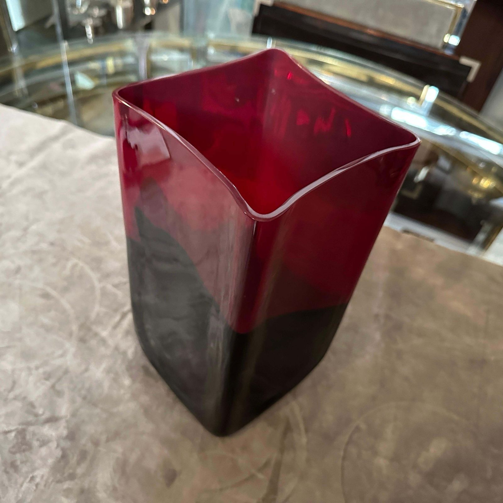 1980s Modern Red And Black Murano Glass Vase By Carlo Moretti photo for sale