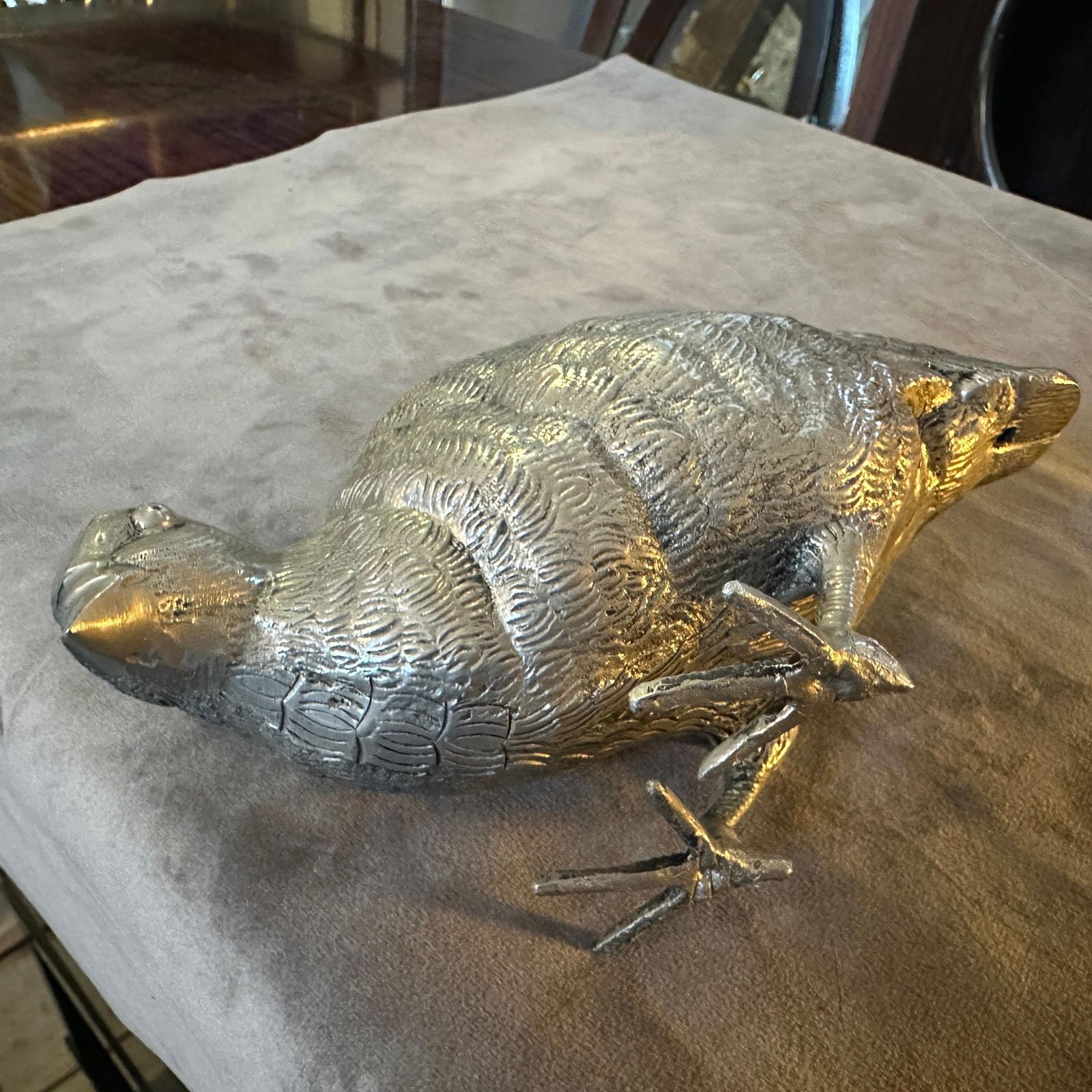 1980s Silver Plated Metal Partridge Paperweight By Gucci photo for sale
