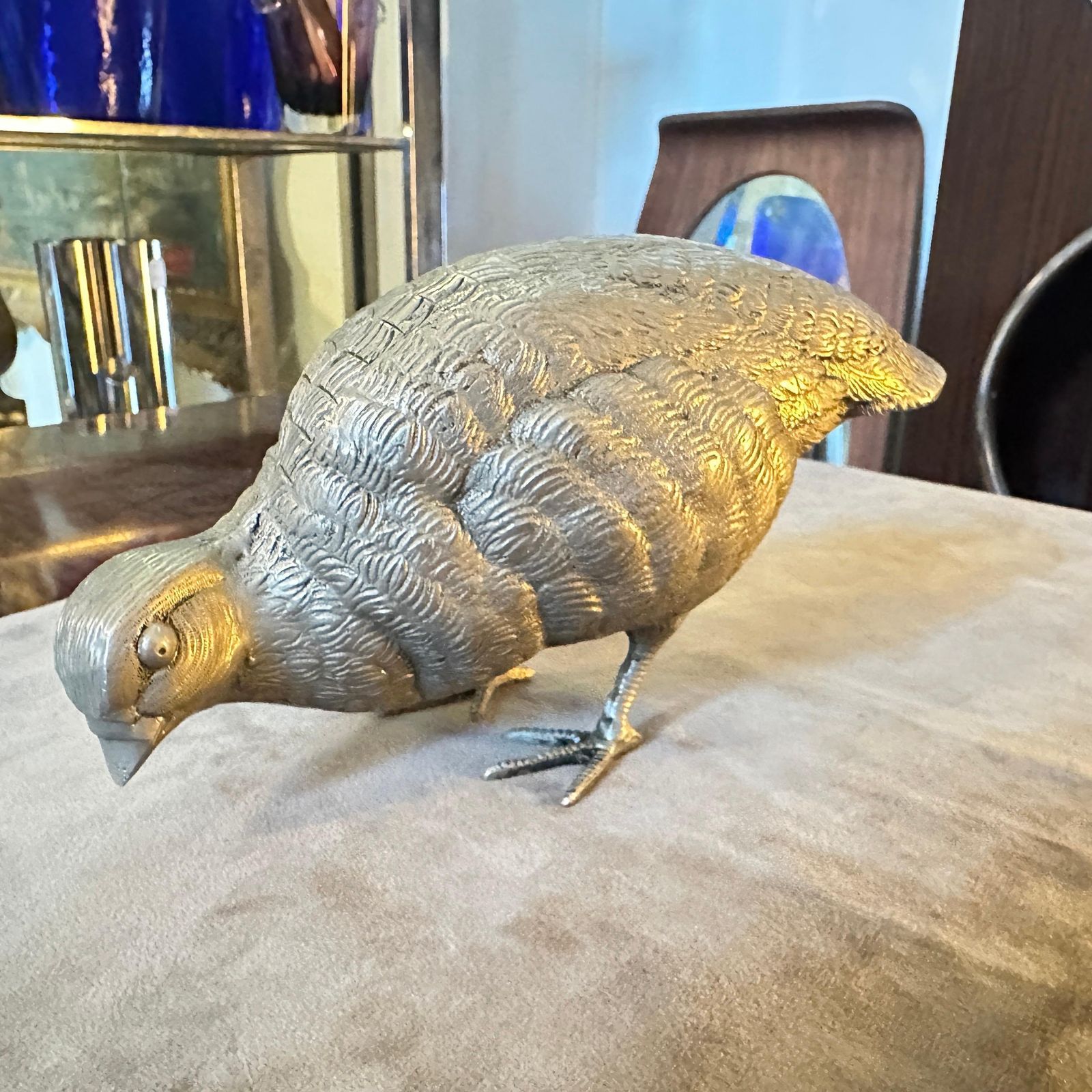 1980s Silver Plated Metal Partridge Paperweight By Gucci photo 1350.0