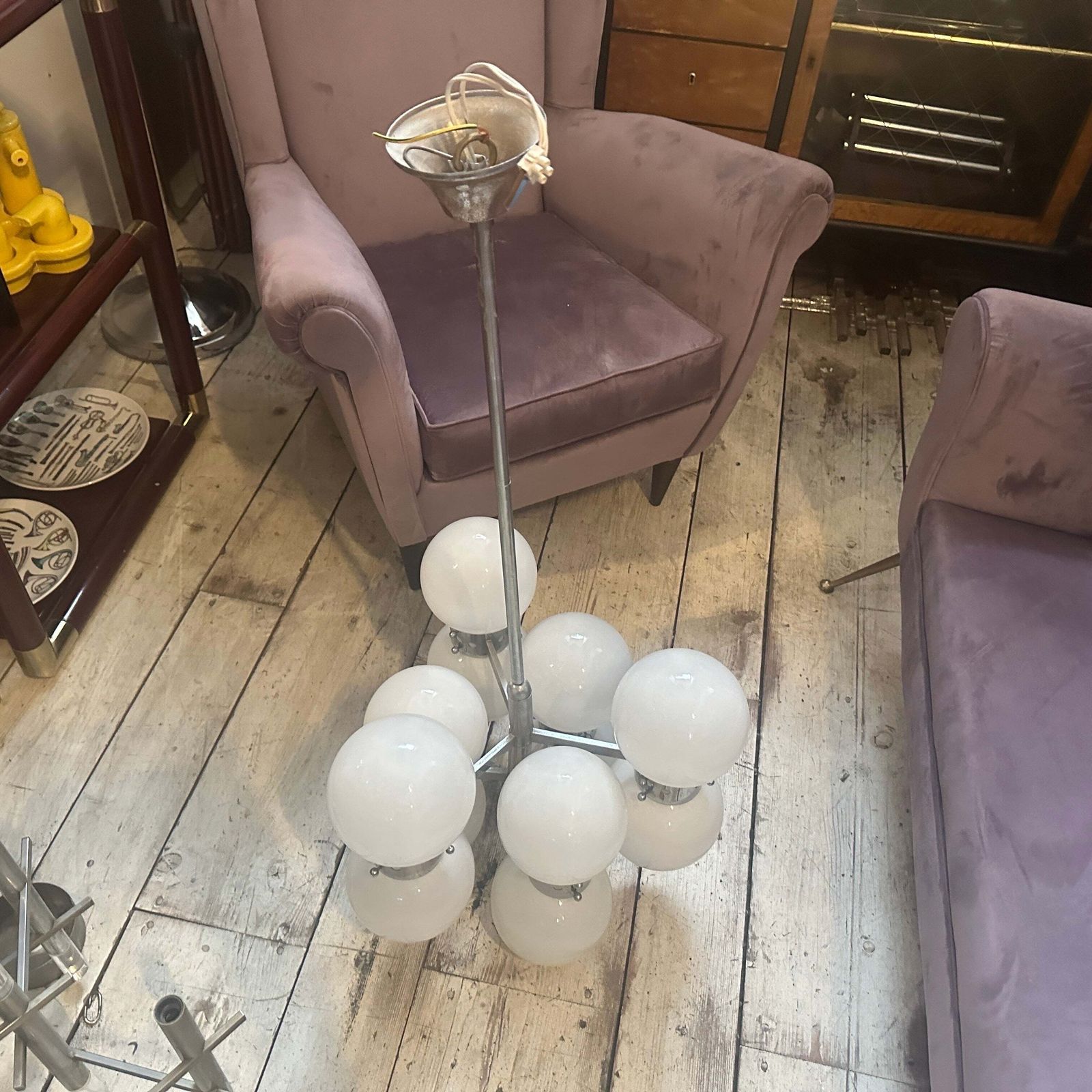 1960s Space Age Steel And Opaline Glass 10 Lights Italian Chandelier photo furniture