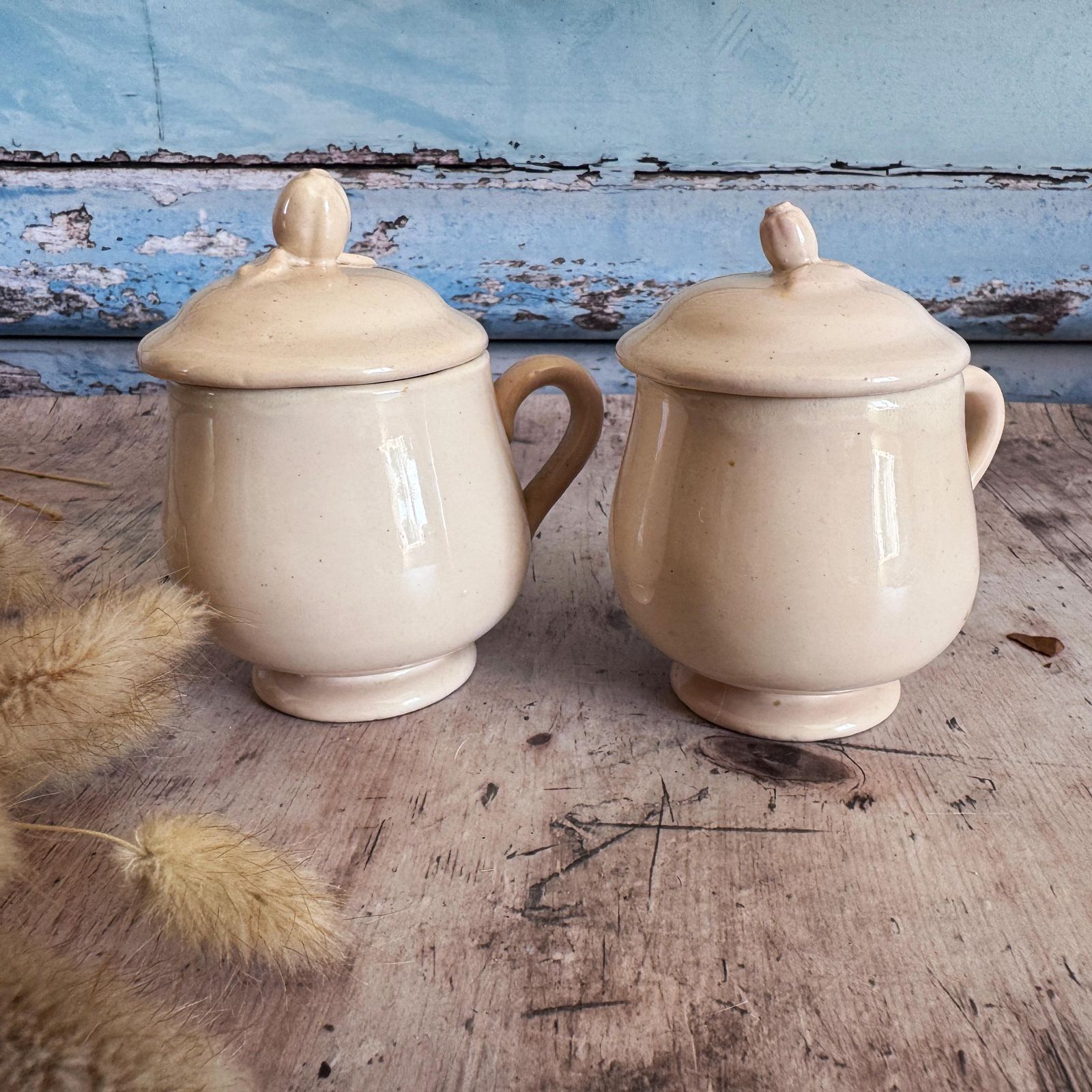 Pair Of French Vintage Lidded Custard Pots