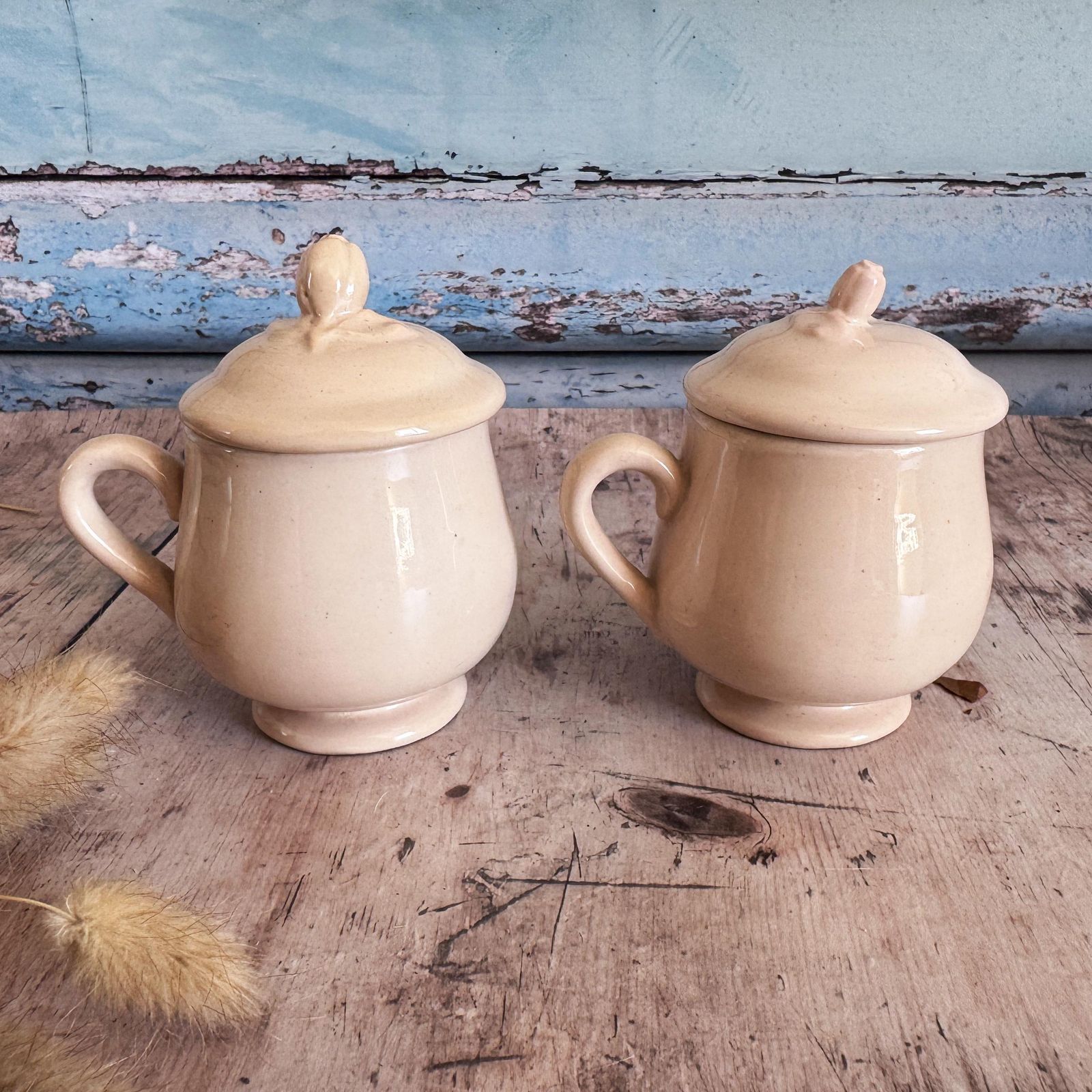 Pair Of French Vintage Lidded Custard Pots photo Home Decor