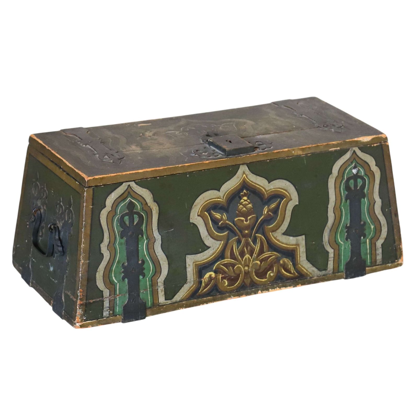 Antique European Folk Art Decoration Chest/Box Dated 1897   Hand Forged Iron Fittings