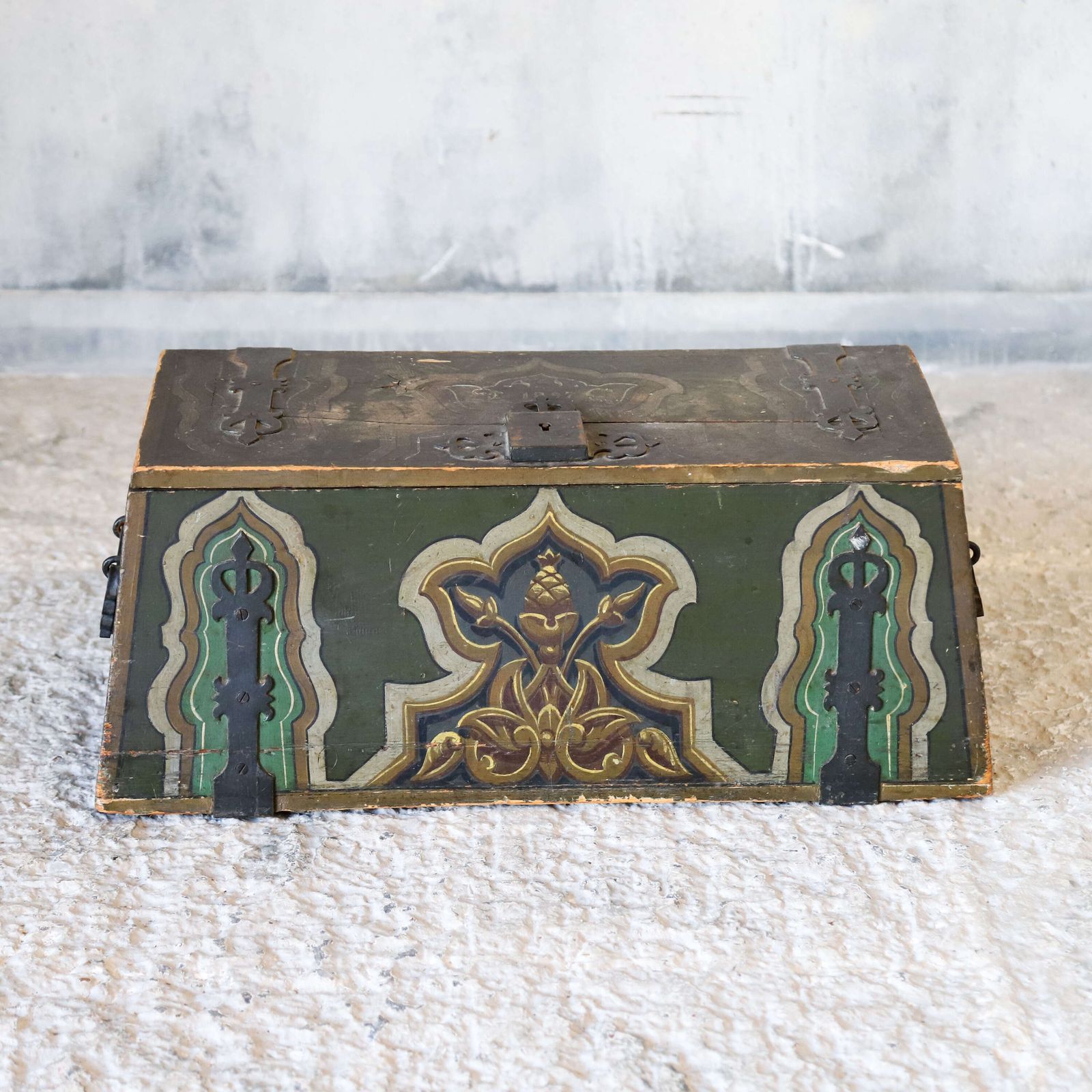Antique European Folk Art Decoration Chest/Box Dated 1897   Hand Forged Iron Fittings photo furniture