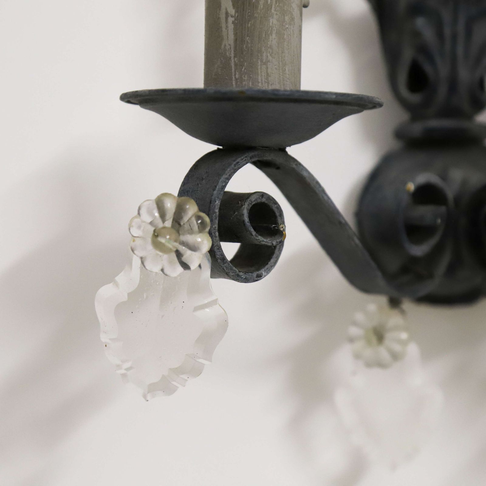 Pair Of Rewired French Wall Lights Circa 1930   Elegant Scrolled Arms & Crystal Drops photo buy