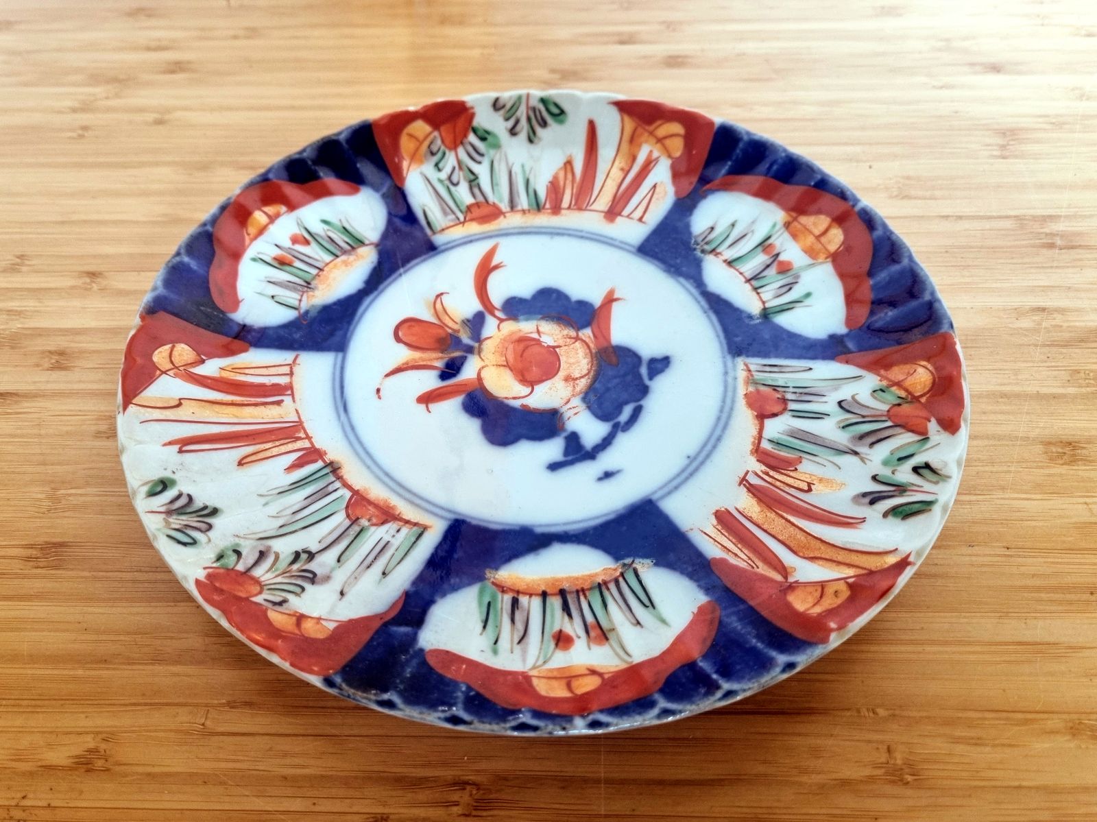 photo furniture Antique Japanese Imari Plate, Hand Painted Arita Floral, Scalloped Rim, Late C. 1900