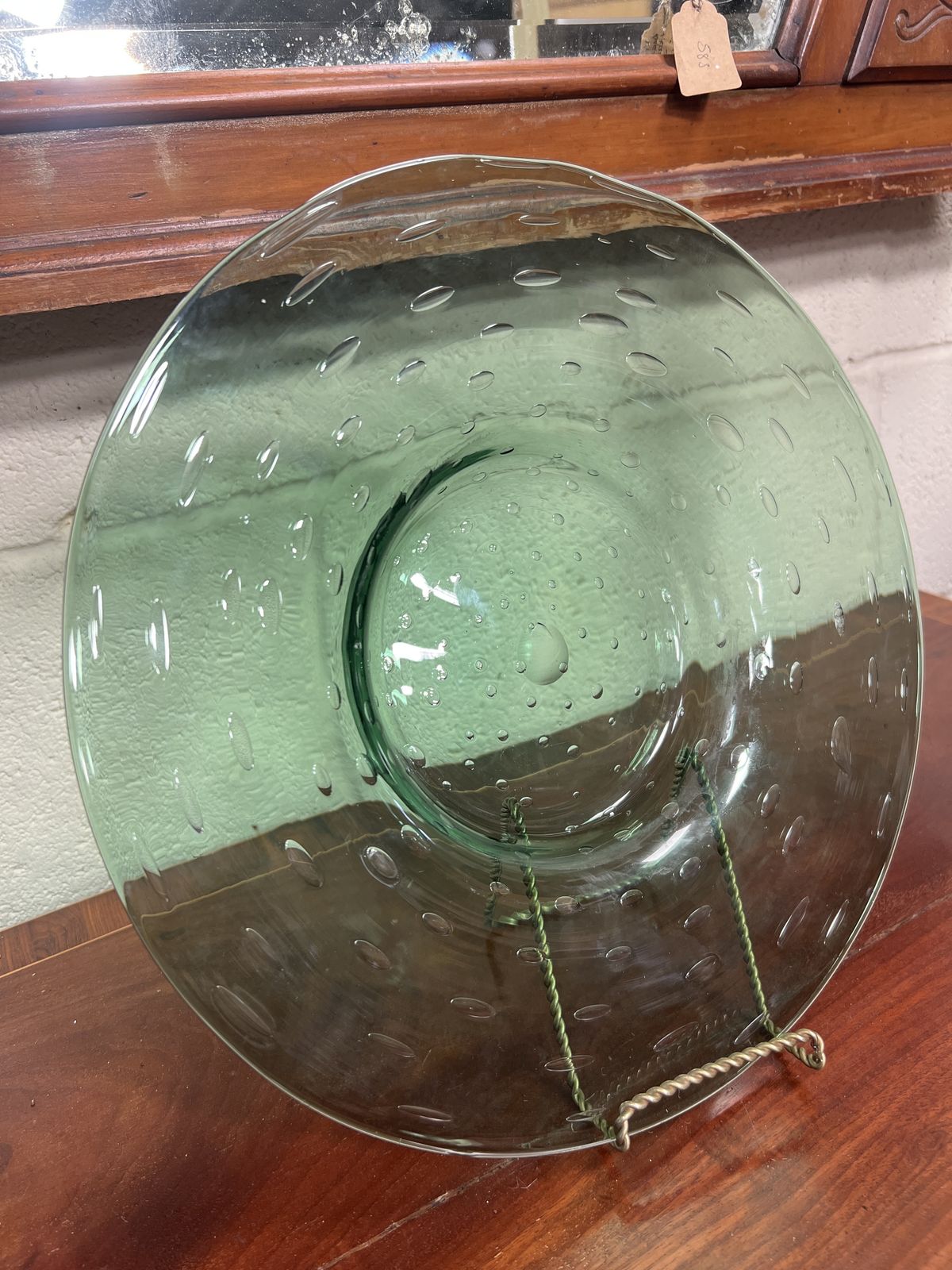 Mid Century Murano Bullicante Glass Centerpiece Bowl In Pale Green photo vintage