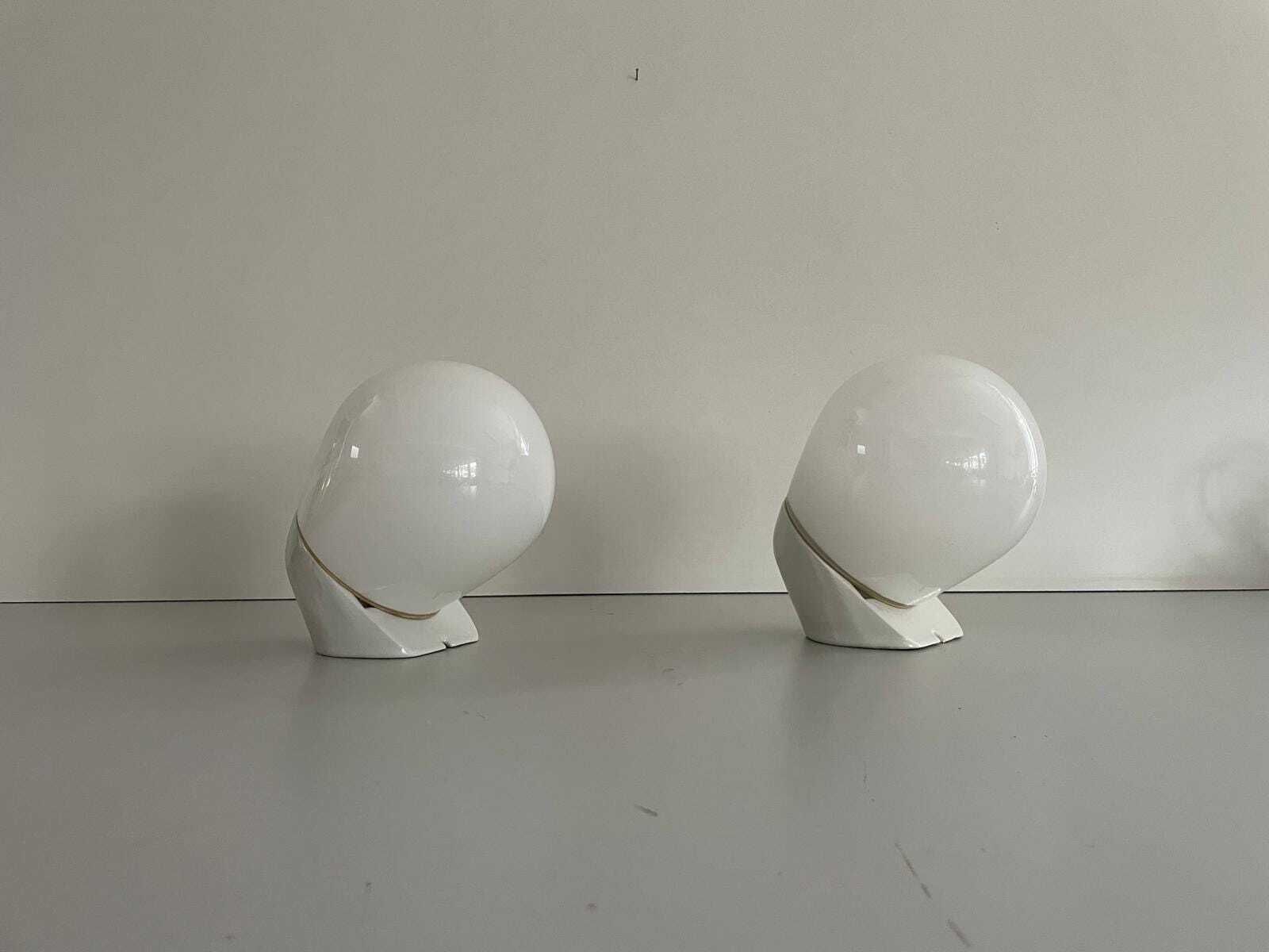Opaline Glass & Porcelain Pair Of Bathroom Wall Lights By Wilhelm Wagenfeld For Lindner, 1940s, Germany photo for sale