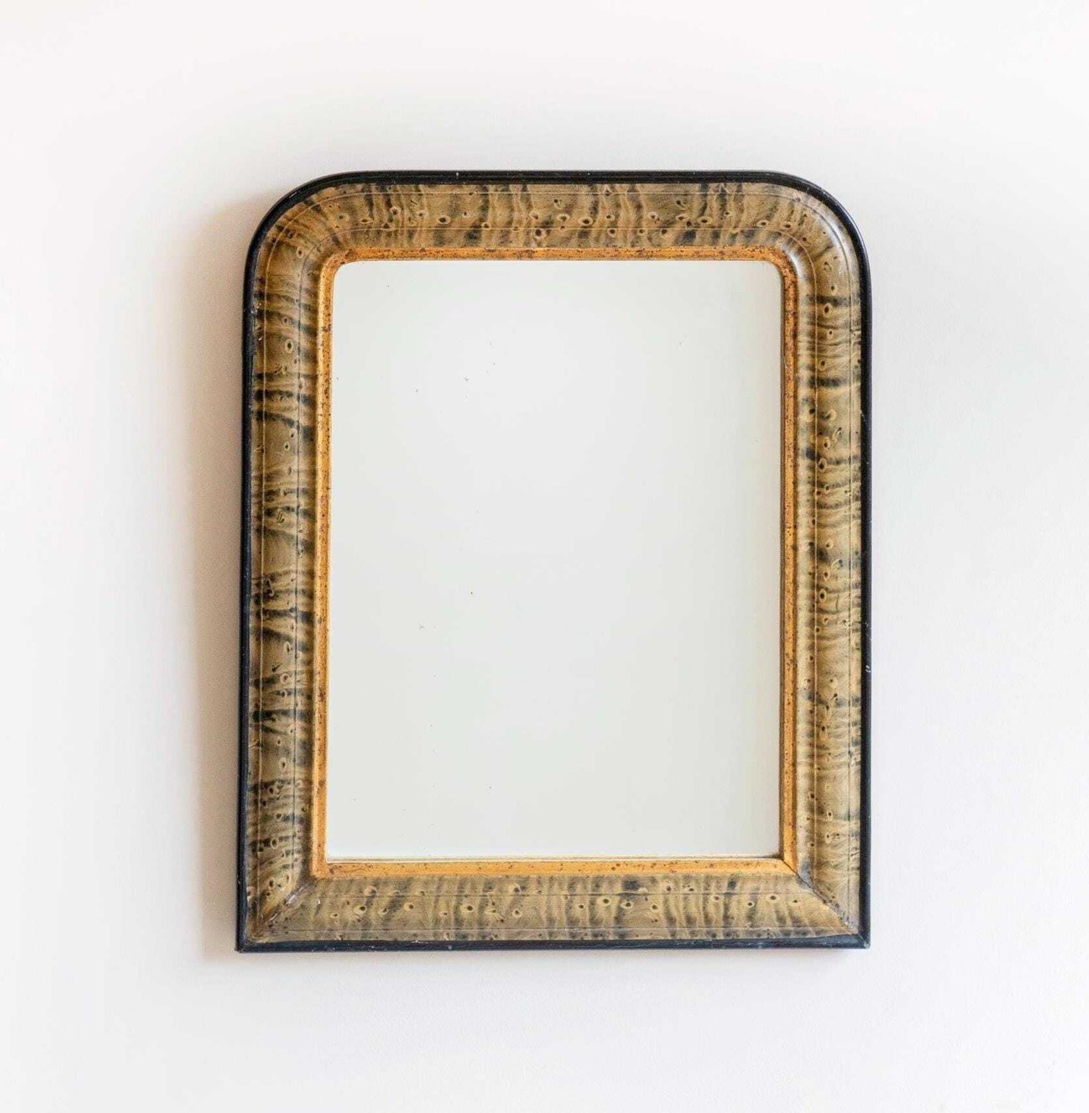Antique Louis Philippe Mirror 19th Century French Farmhouse Mirror Marbled Arch Frame Rustic Half Round Wall Mirror