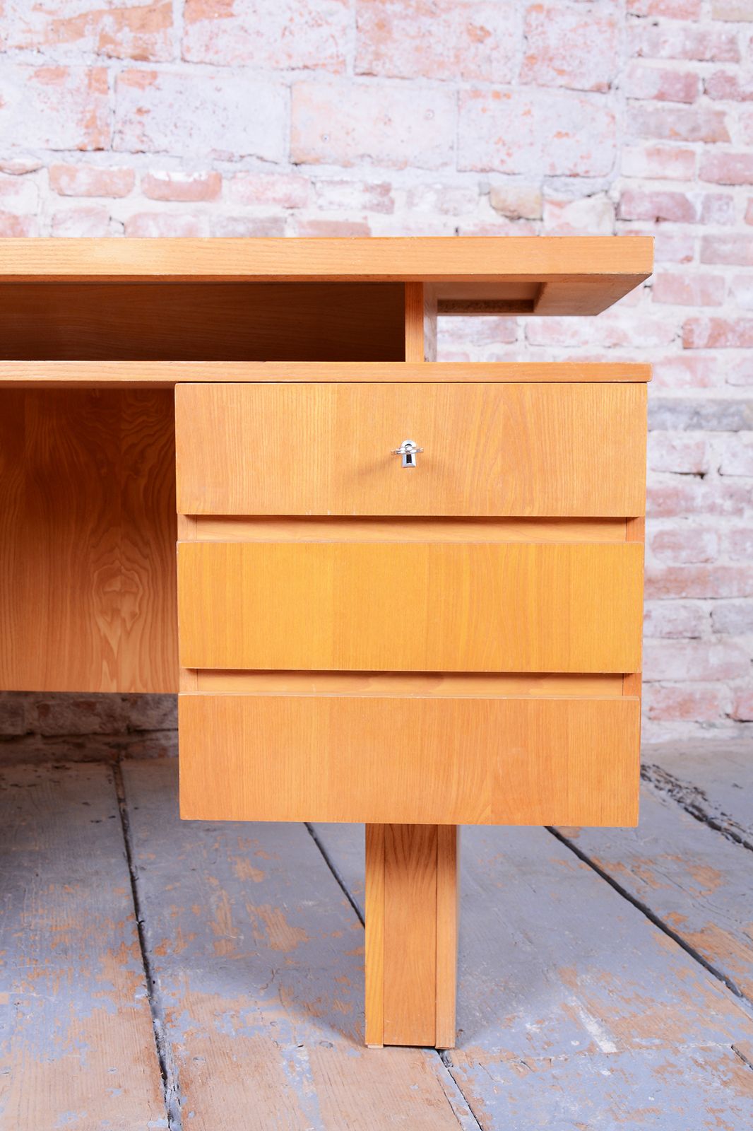 Restored Mid Century Writing Desk, Ash, Revived Polish, Czech, 1960s photo Furniture