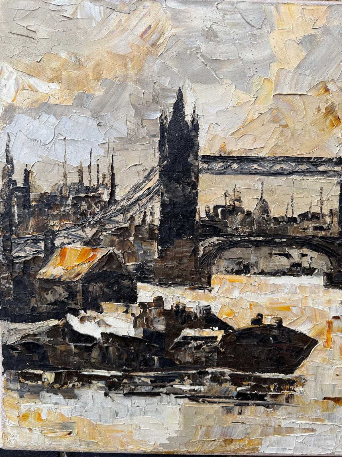 1967 Signed Oil On Canvas View Of London photo for sale