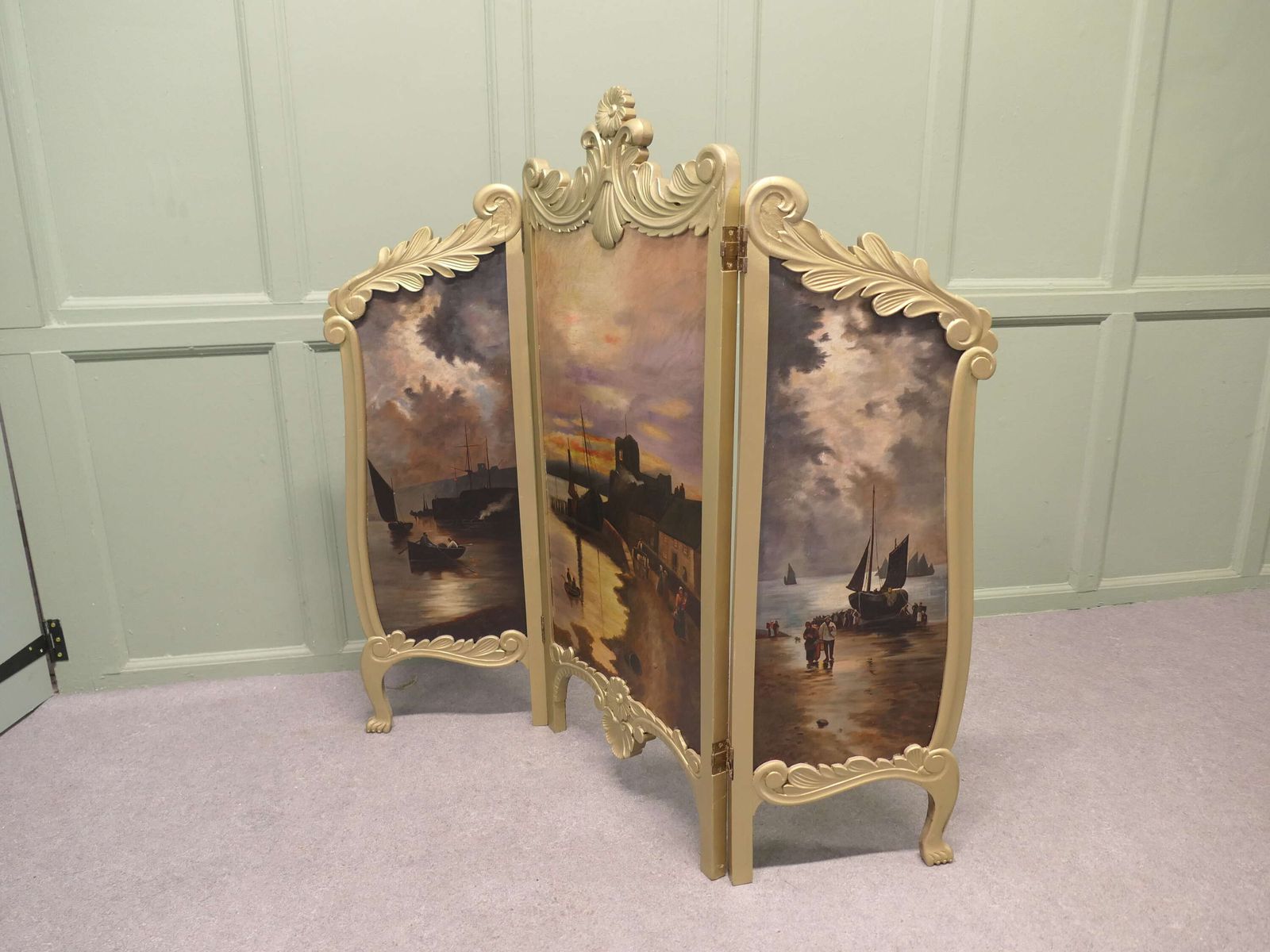 Very Unusual Painted 3 Fold Screen, Gilt Fire Screen photo Home Fixtures