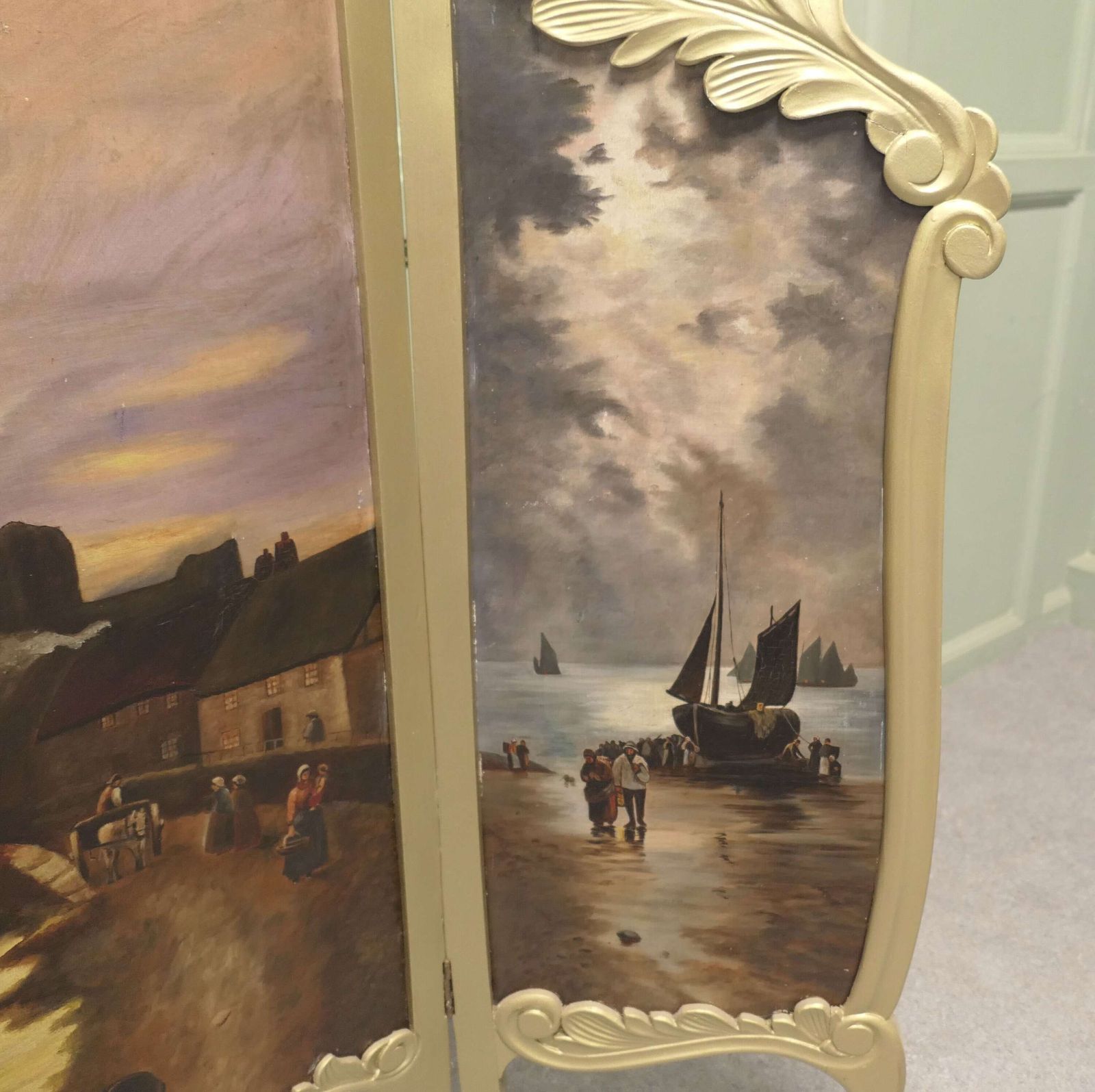 Very Unusual Painted 3 Fold Screen, Gilt Fire Screen photo vinterior