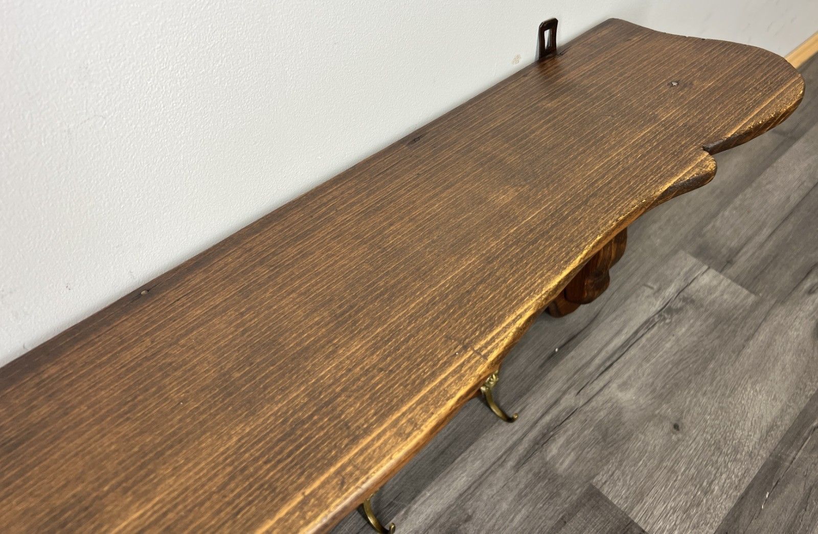 photo furniture French Vintage Coat Rack Oak 4 Hooks Wall Shelf Carved Coat Hanger Lot 4433