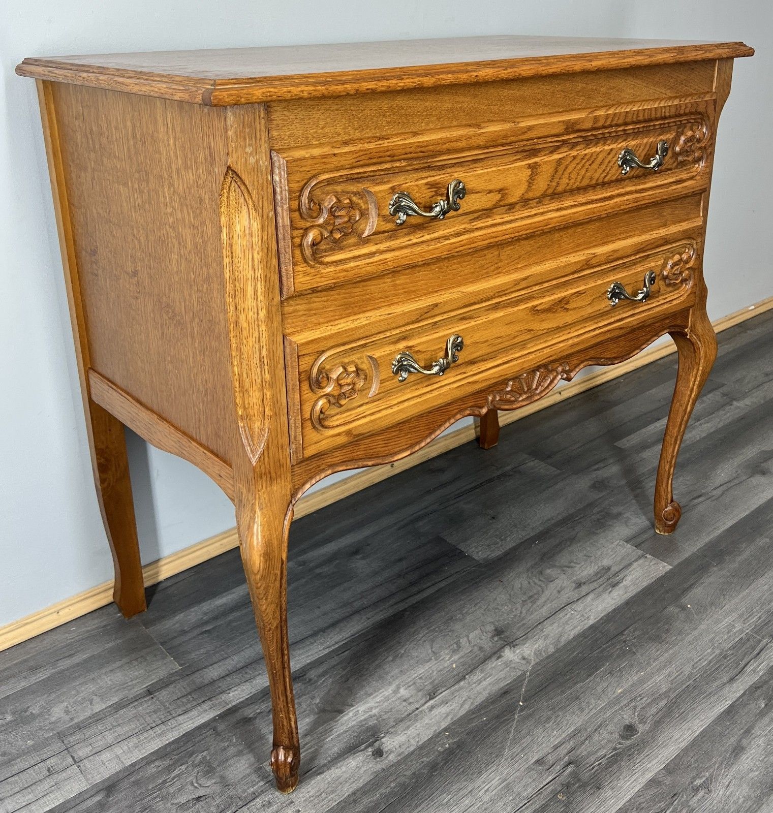Chest Of Drawers Vintage French Louis Oak 2 Drawers Ornate Cabinet Lot 4438 photo furniture