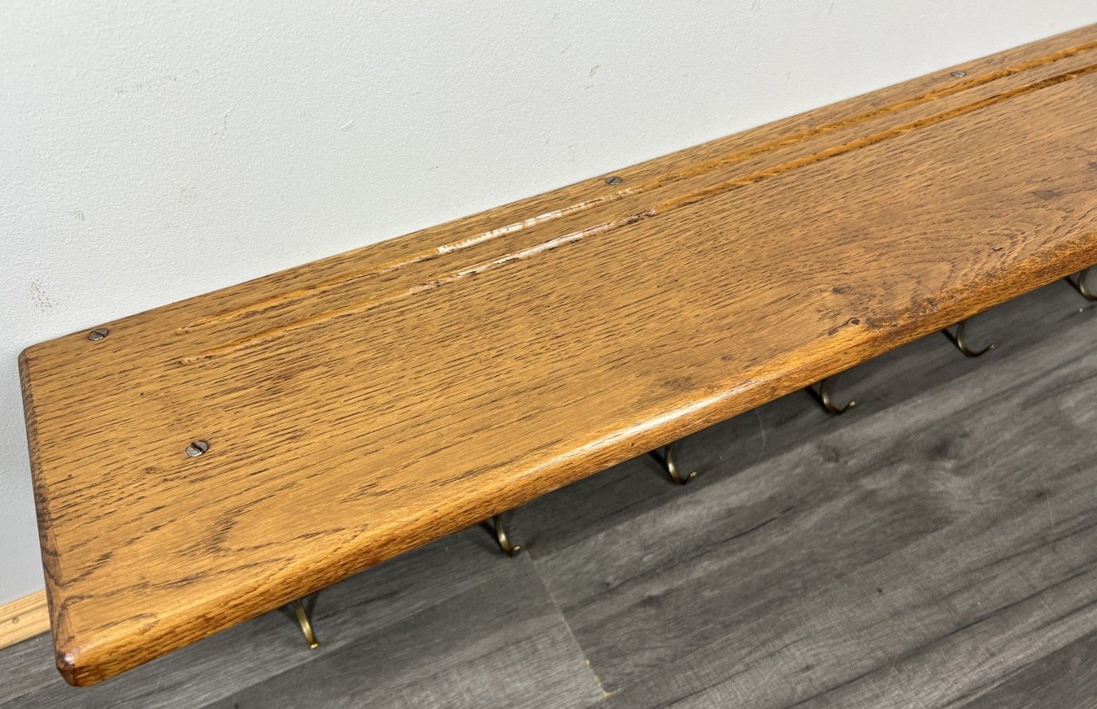 French Vintage Coat Rack Oak 6 Hooks Wall Shelf Carved Coat Hanger Lot 4434 photo vinterior