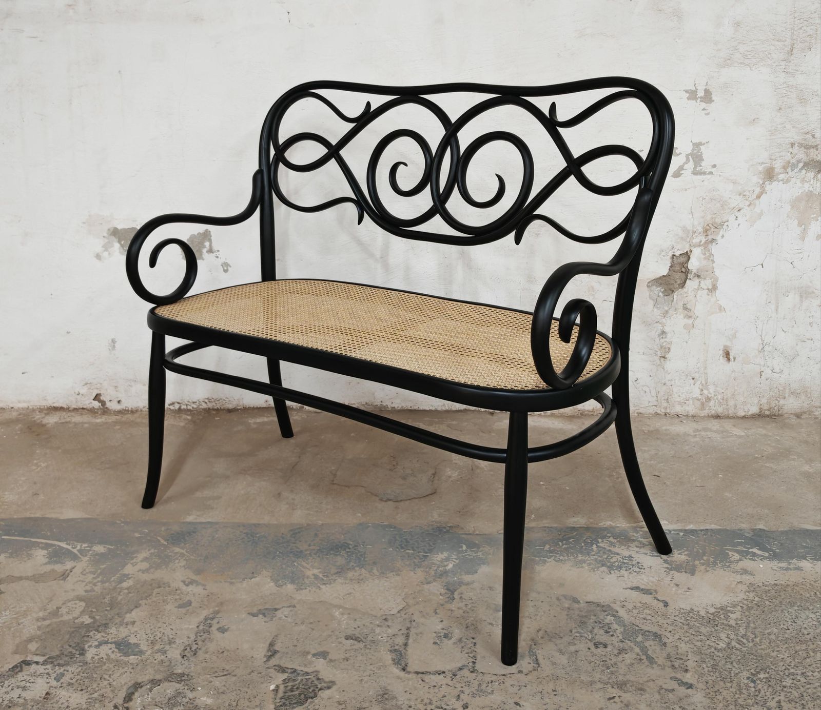 Art Nouveau Settee No. 2 In Bent Wood And Cane By Thonet Brothers, Austria 1870s photo for sale