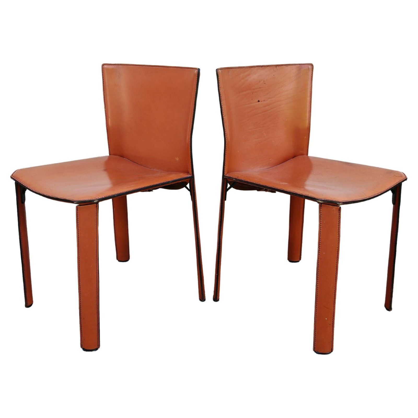 Pair Of Postmodern Leather Chairs By Giancarlo Vegni For Fasem, Italy 1984