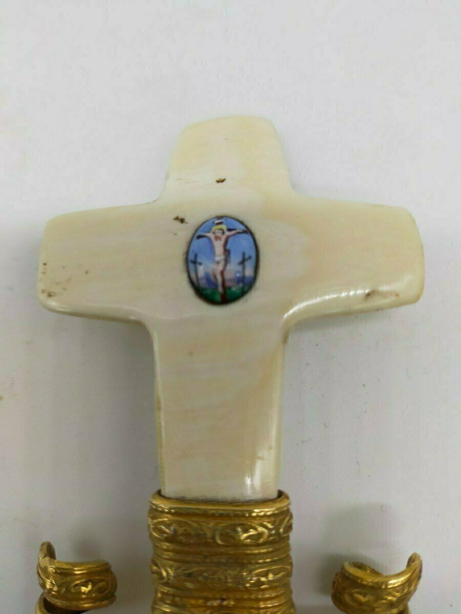 Stoup Cross Jewel Bronze Painted Ivory Enamel Chiselled 1925 photo for sale