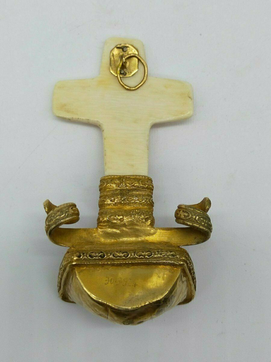 Stoup Cross Jewel Bronze Painted Ivory Enamel Chiselled 1925 photo vinterior