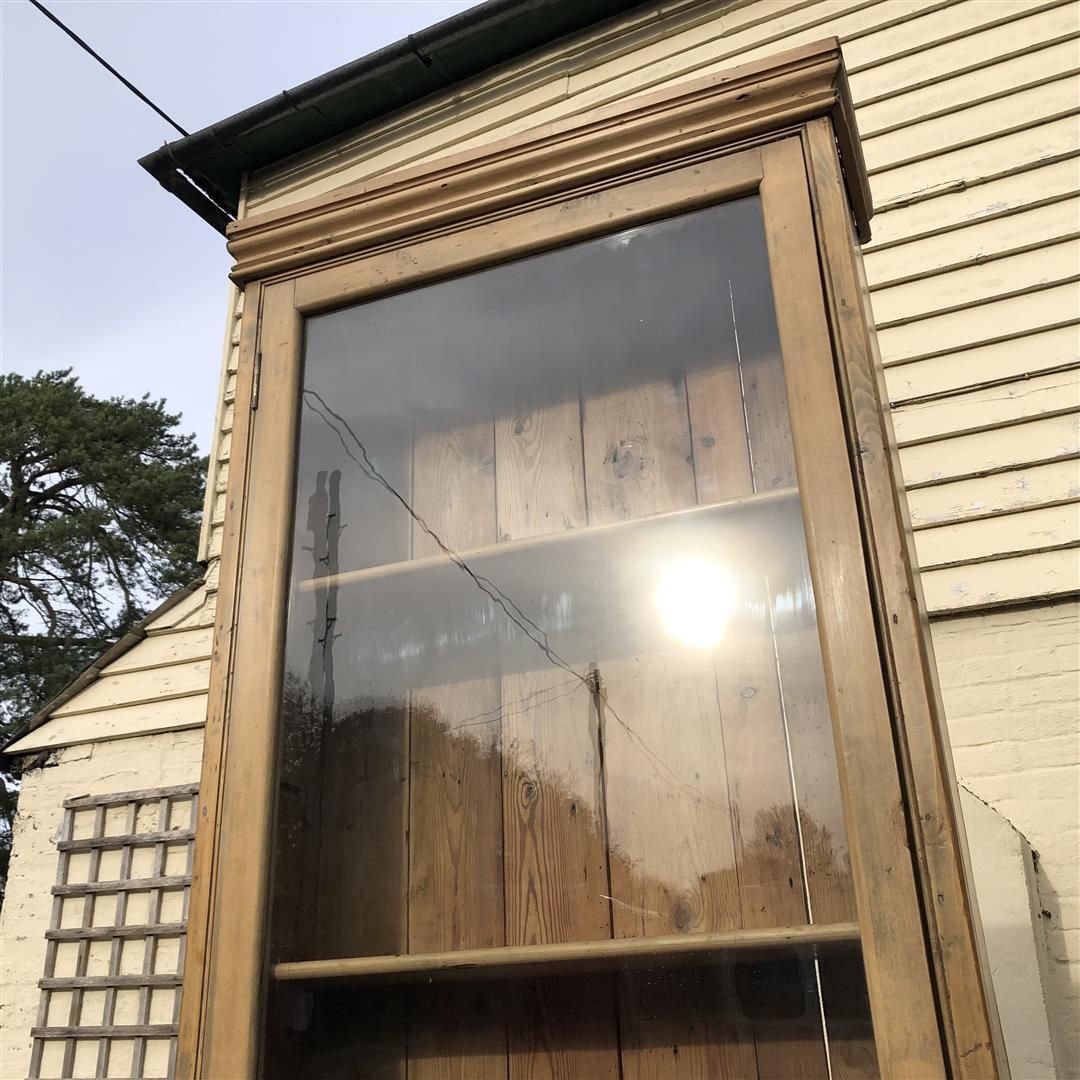 Very Tall Narrow Shallow Antique Pine Glazed Display Cabinet 1920s photo Furniture