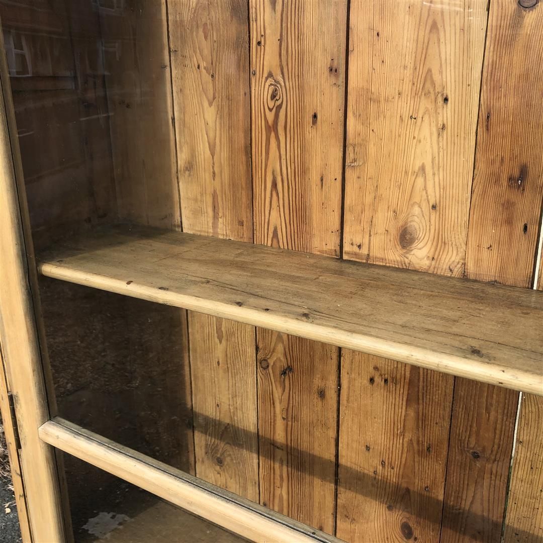 Very Tall Narrow Shallow Antique Pine Glazed Display Cabinet 1920s photo buy