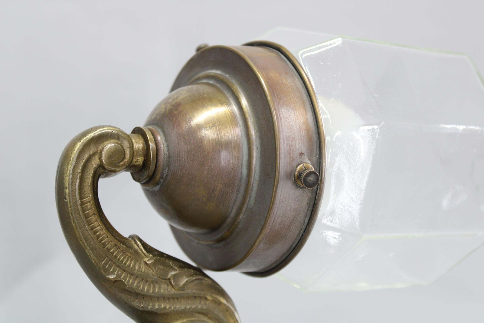 1930s Secession Brass And Glass Desk Lamp, Czechoslovakia photo vintage