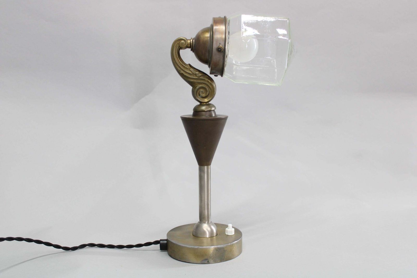 426.0 1930s Secession Brass And Glass Desk Lamp, Czechoslovakia photo