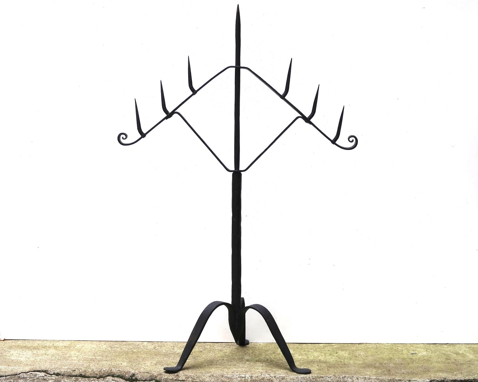 Large French Wrought Iron Tripod Candle Holder, 1950s / Brutalist, Chandelier, Candelabra, Castle, Church, Rustic, Farmhouse, Home Decor photo for sale