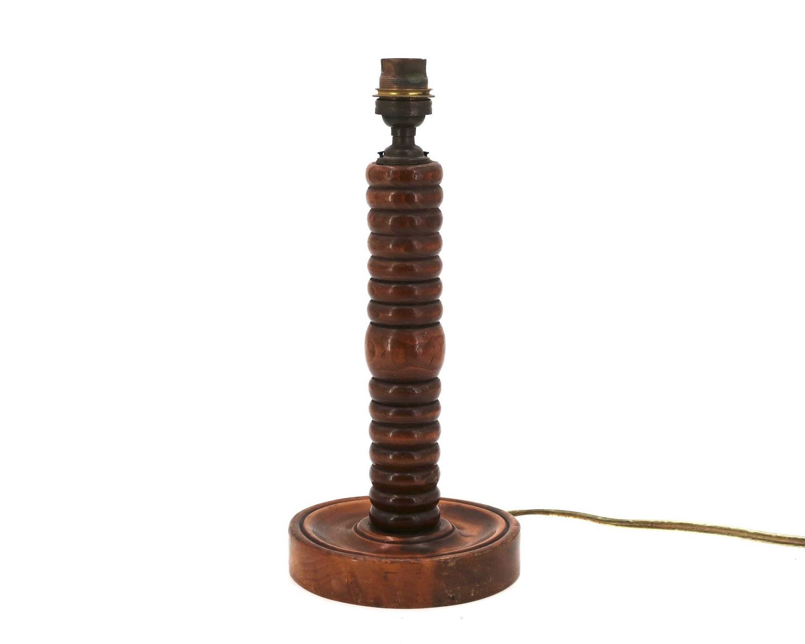 French Wooden Table Lamp By Charles Dudouyt, 1940s / Column, Brancusi Style, Dark Wood, Cottage, Architecture