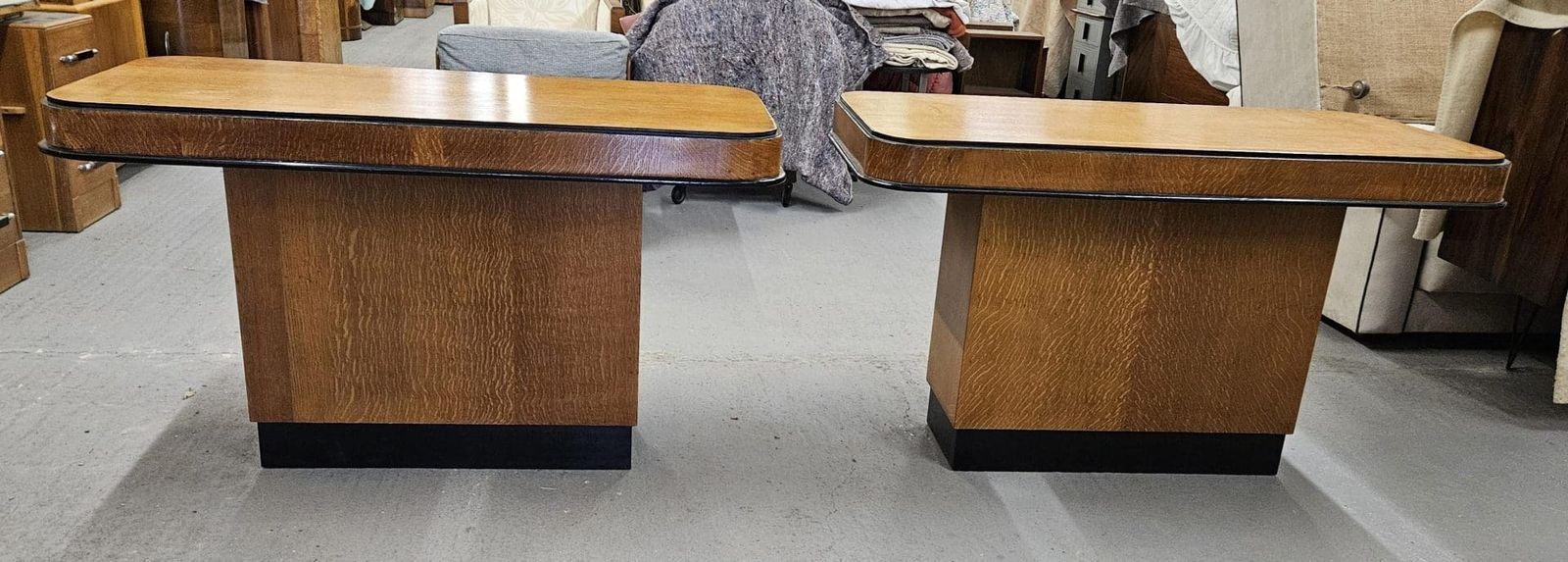 A Pair Of Art Deco Golden Oak Console Tables photo for sale